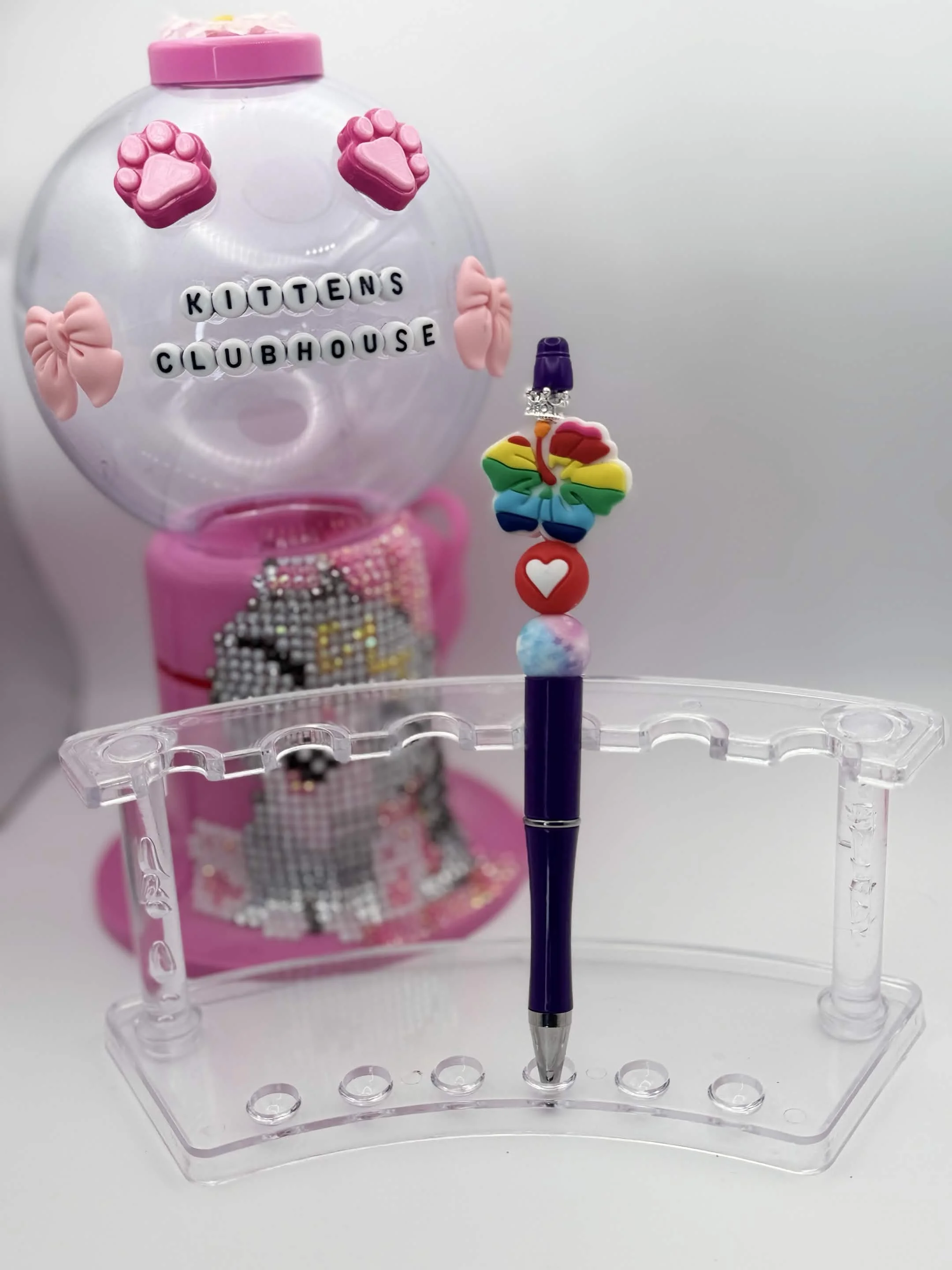 Rainbow Hibiscus Flower Topper Refillable Beaded Pen • Handmade Bead Pen • Colorful Aesthetic Stationery