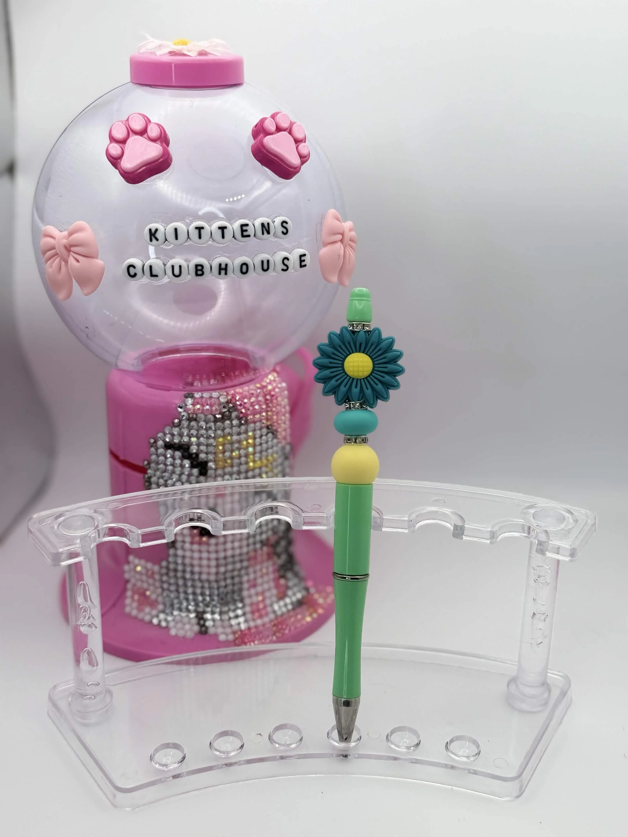 Blue Daisy Topper Refillable Beaded Pen • Handmade Bead Pen • Fresh & Floral Stationery