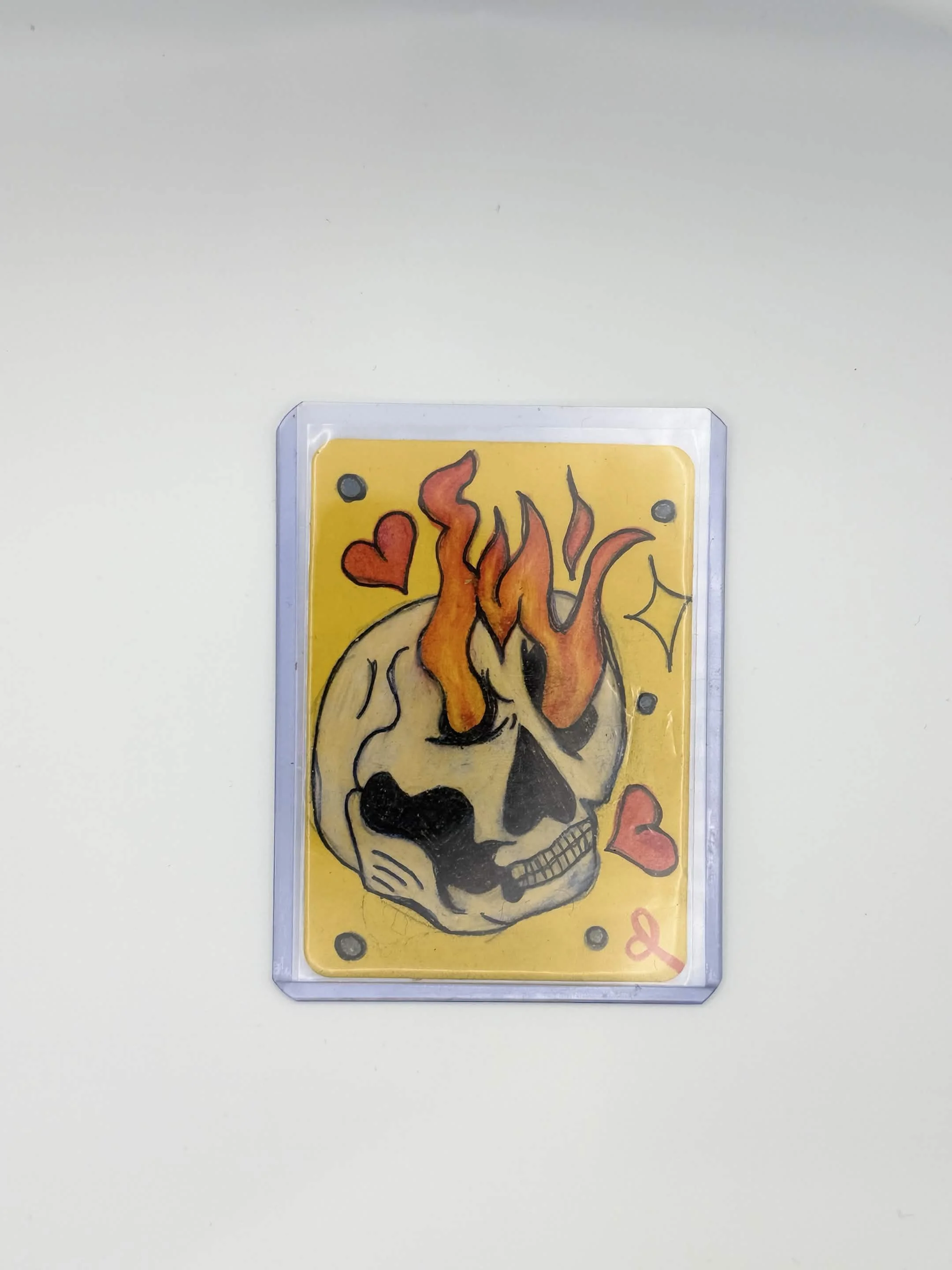 Flaming Skull Original ACEO • Colored Pencil & Ink Mini Art • 2.5" x 3.5" Collectible Art Card