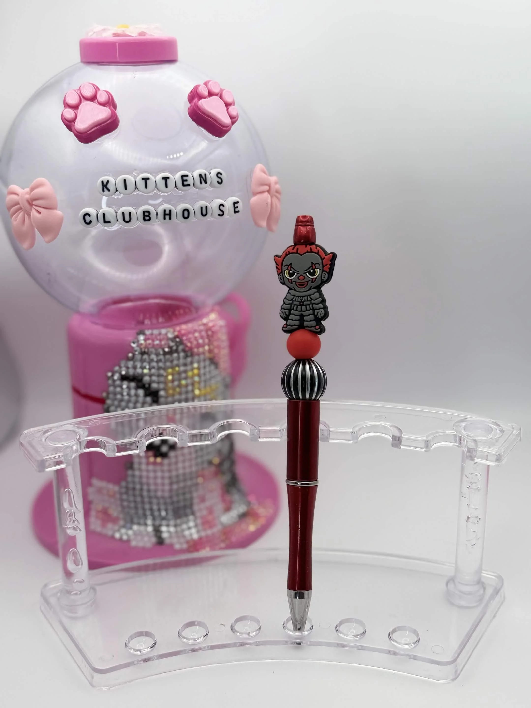 Sparkly Red Killer Clown Refillable Beaded Pen