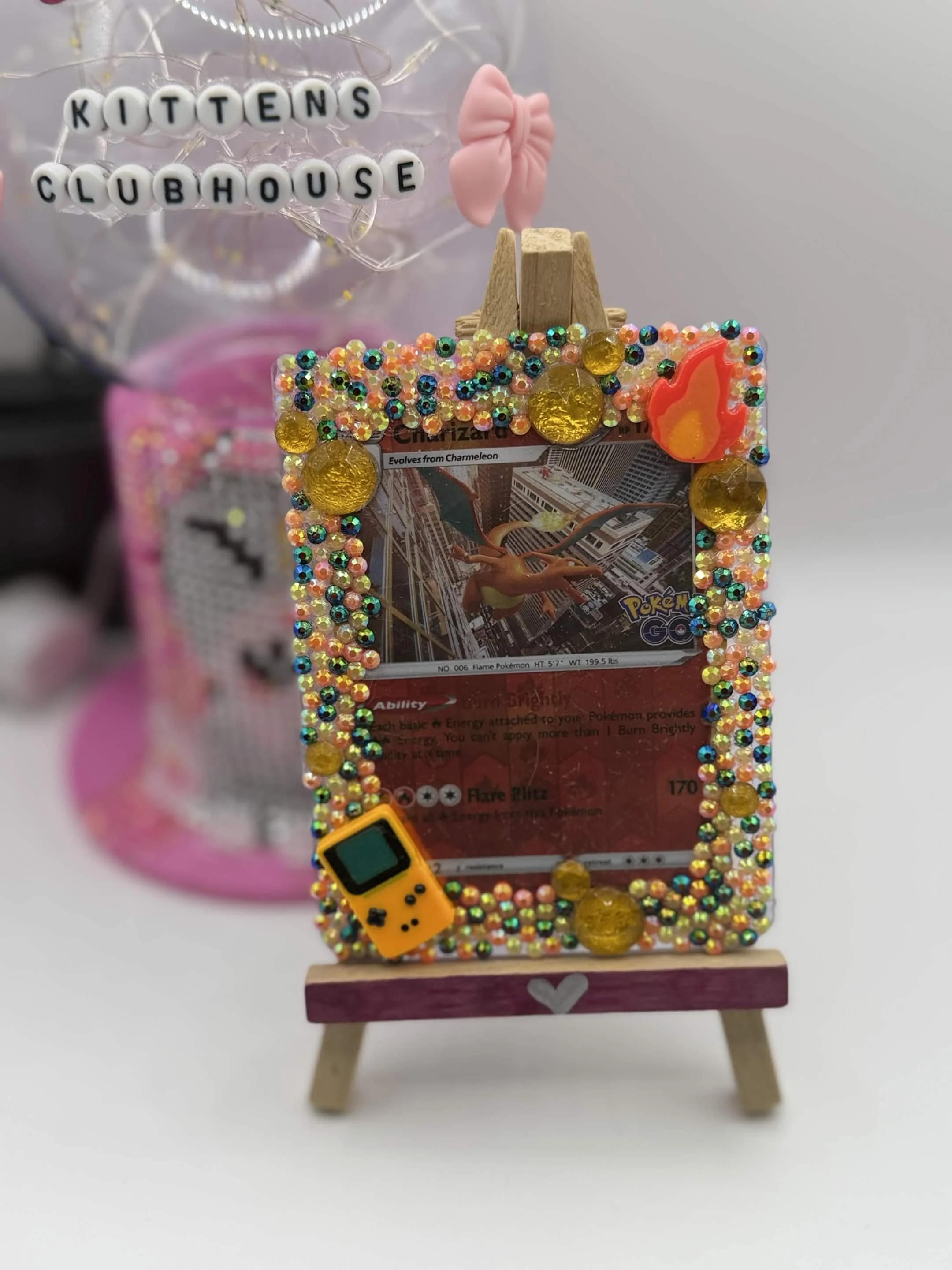 Bedazzled Charizard Pokémon Card Display – Handmade Top Loader Art