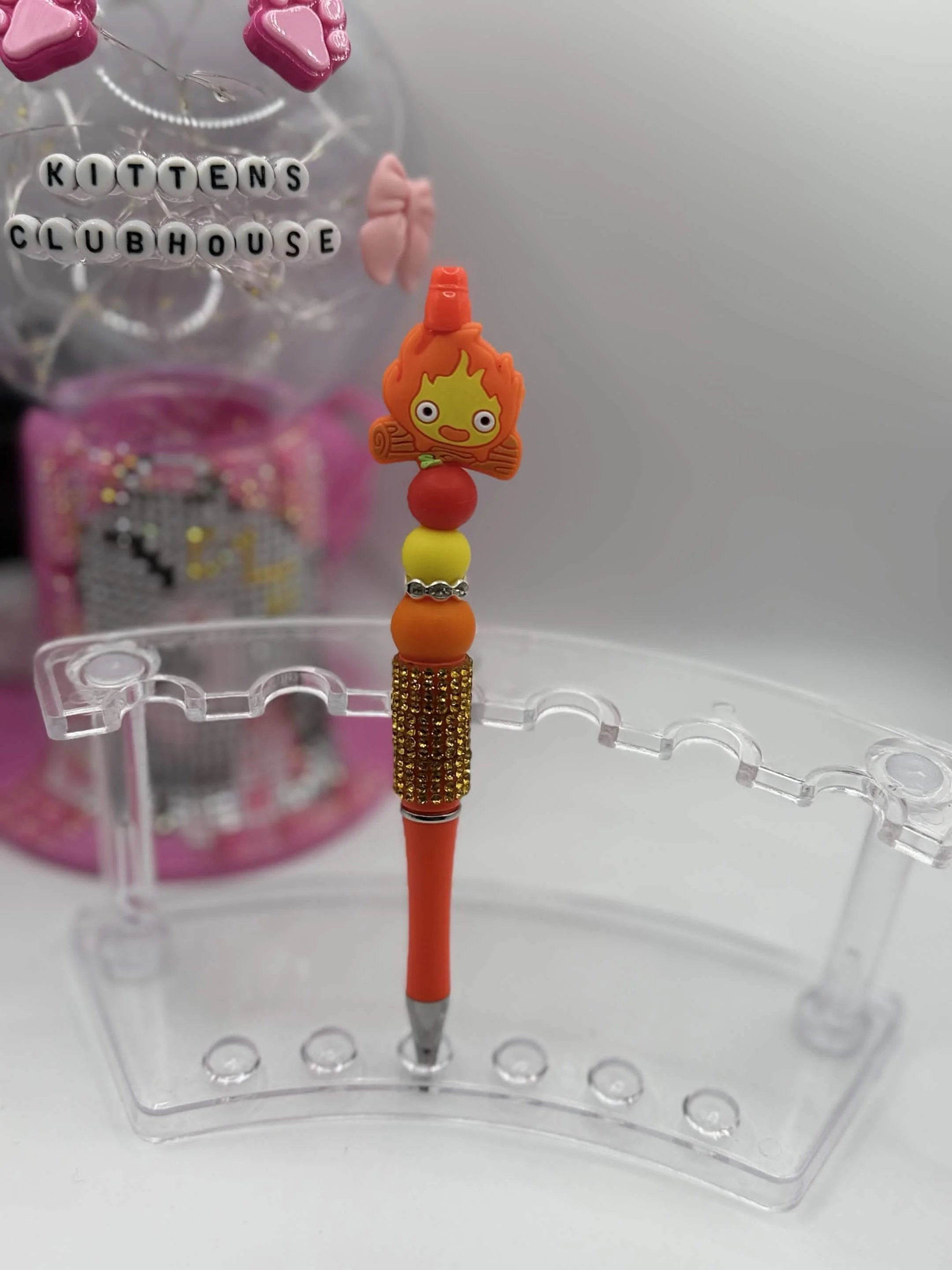 Calcifer Beaded Refillable Pen – Handmade Howl’s Moving Castle Inspired Pen