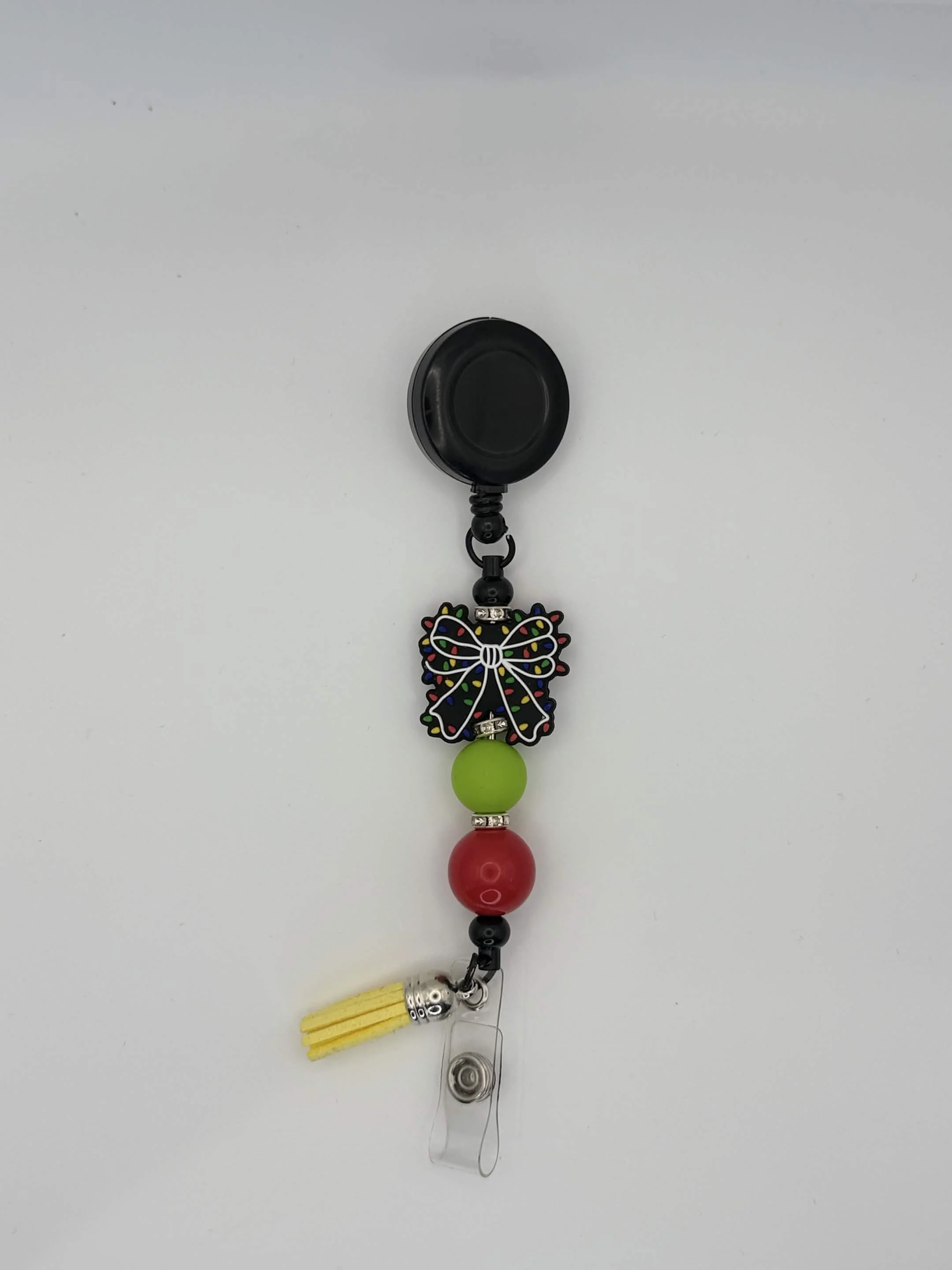 Christmas Lights Coquette Bow Badge Reel | Festive & Fun ID Holder