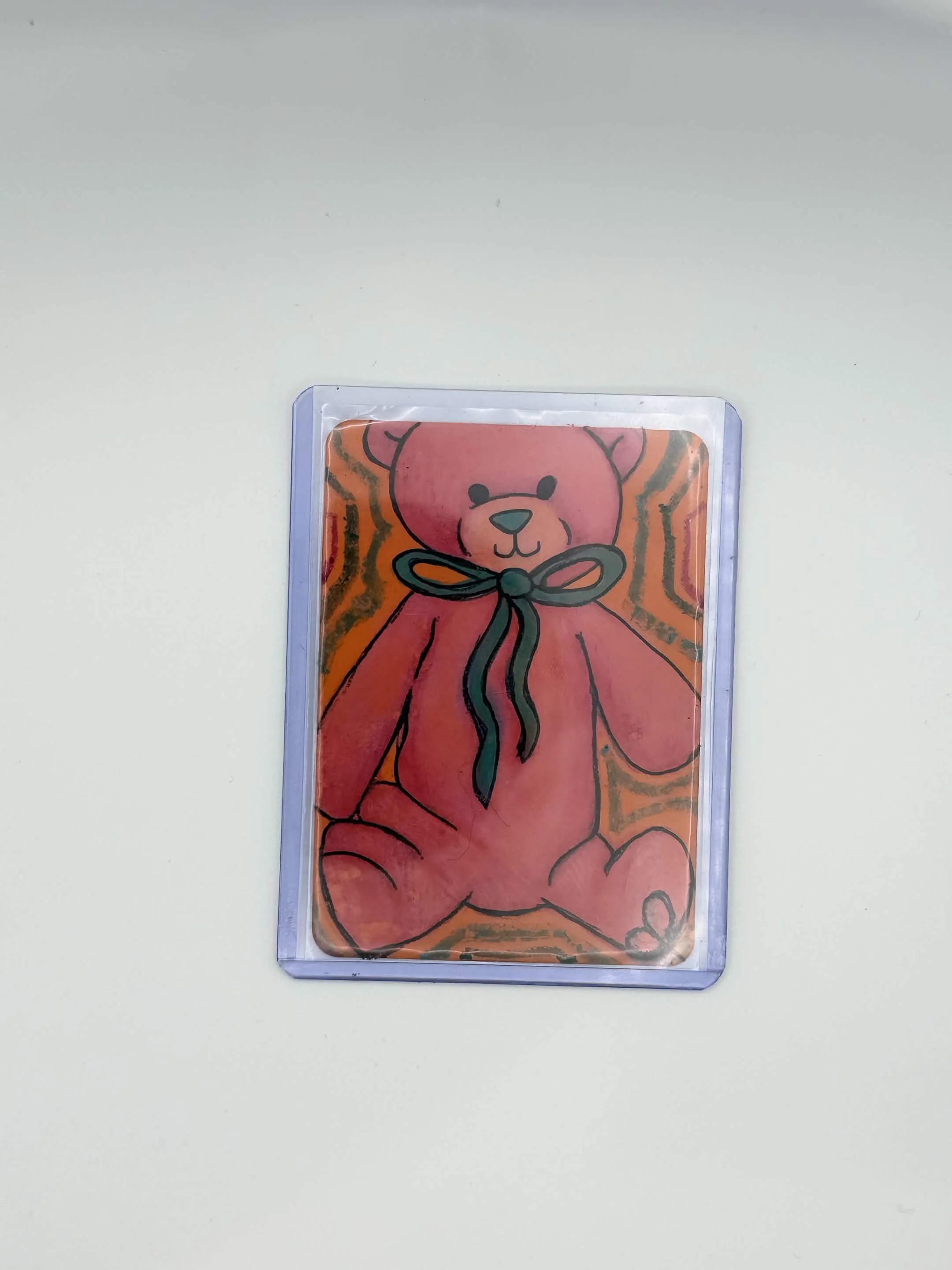 Pink Teddy Bear Original ACEO • Colored Pencil & Ink Mini Art • 2.5" x 3.5" Collectible Art Card