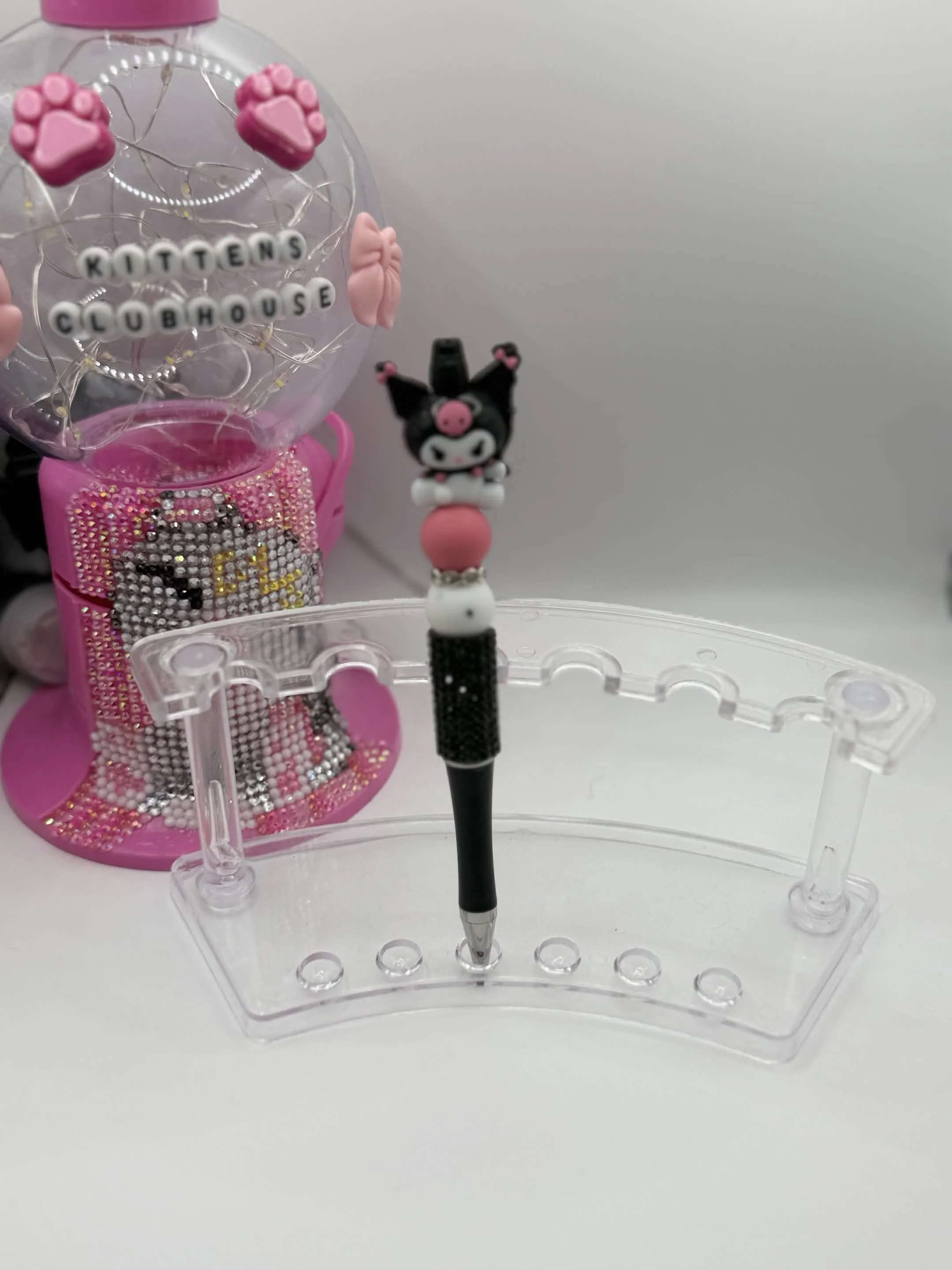 Kuromi Beaded Refillable Pen – Handmade Sparkly Sanrio Stationery