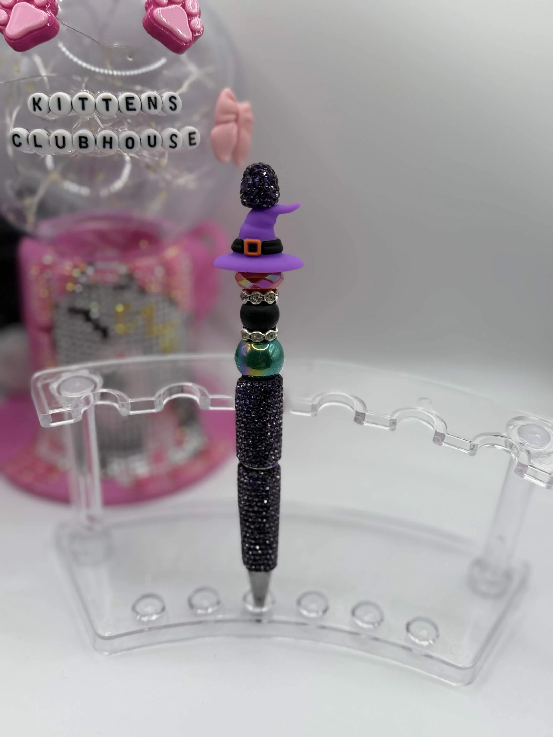 Handmade Beaded Refillable Bling Pen – Sparkly Witch Hat Design