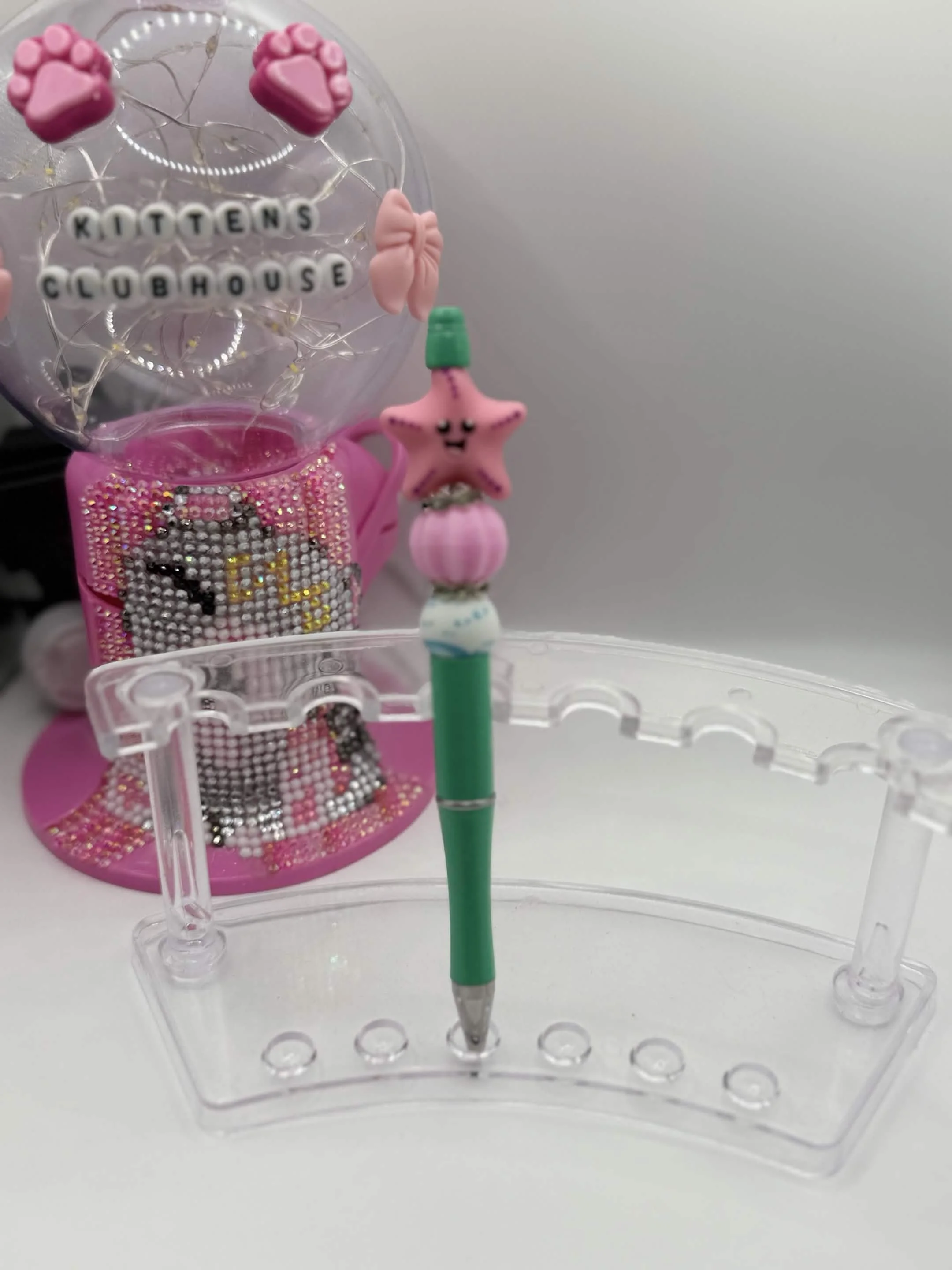 Pink Starfish & Mint Handmade Beaded Refillable Pen
