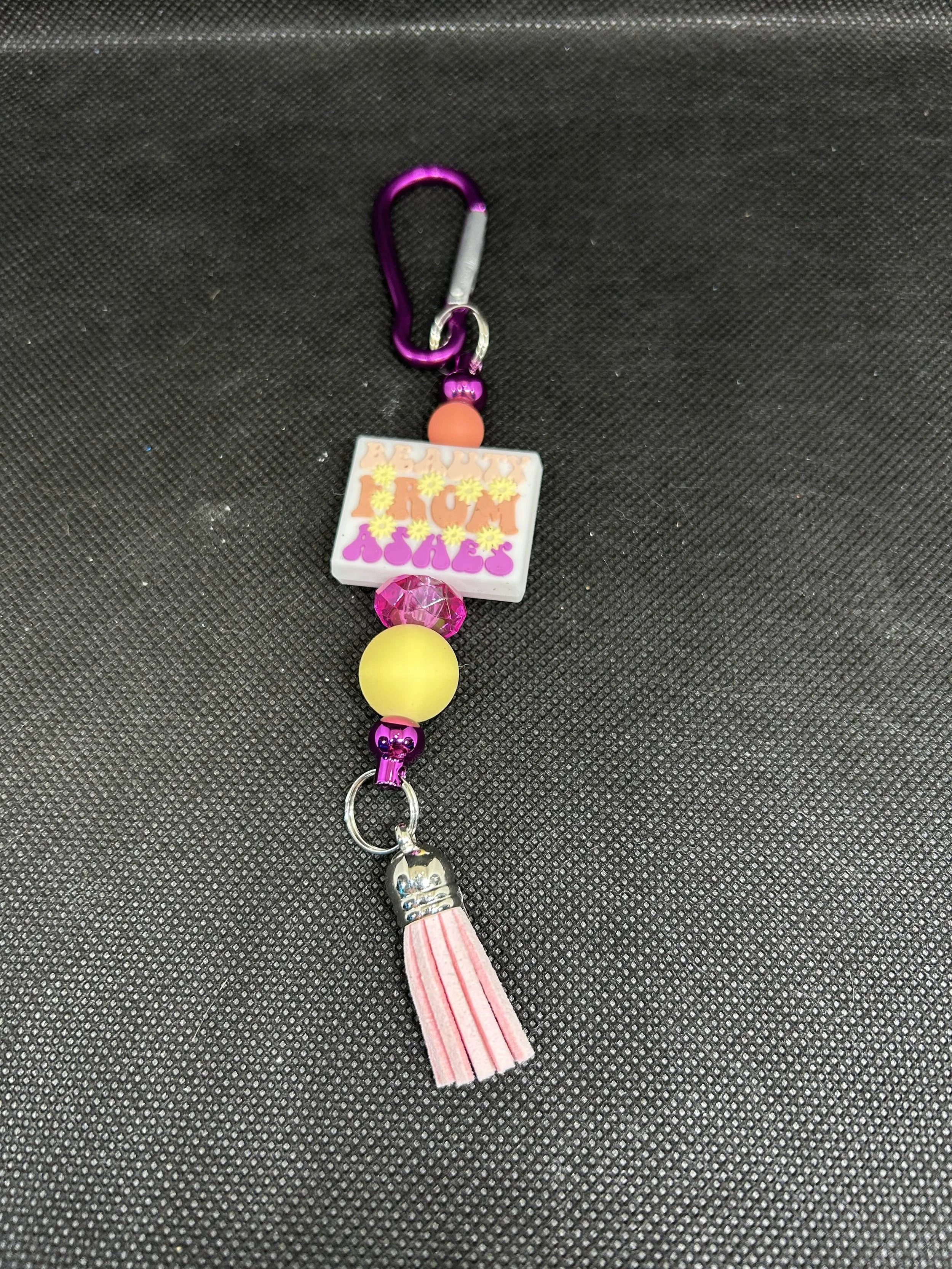 “Beauty From Ashes” Keychain | Inspirational Bag Clip with Tassel & Beads