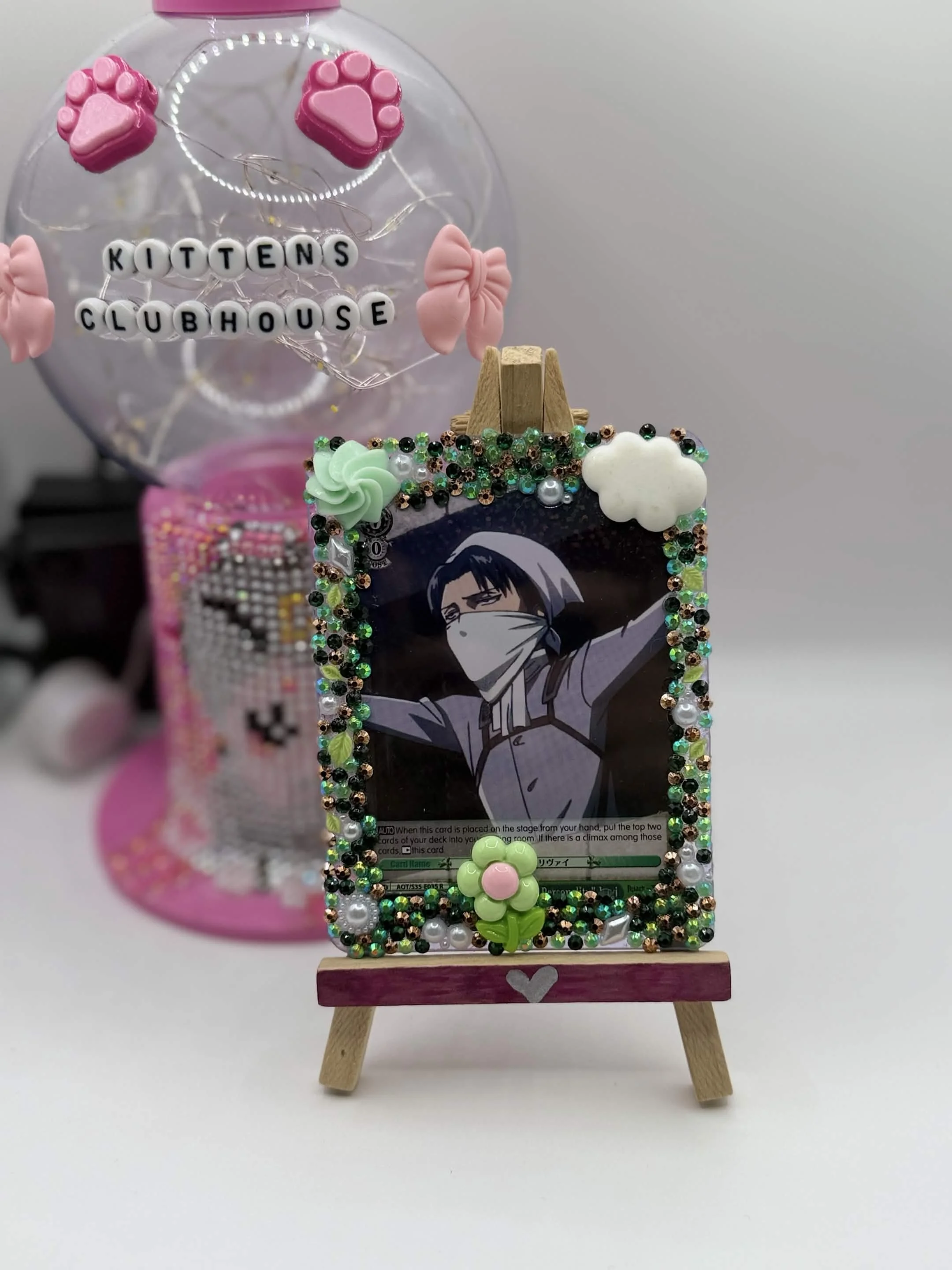Bedazzled Maid Levi Card Display – Handmade Attack on Titan Top Loader Art