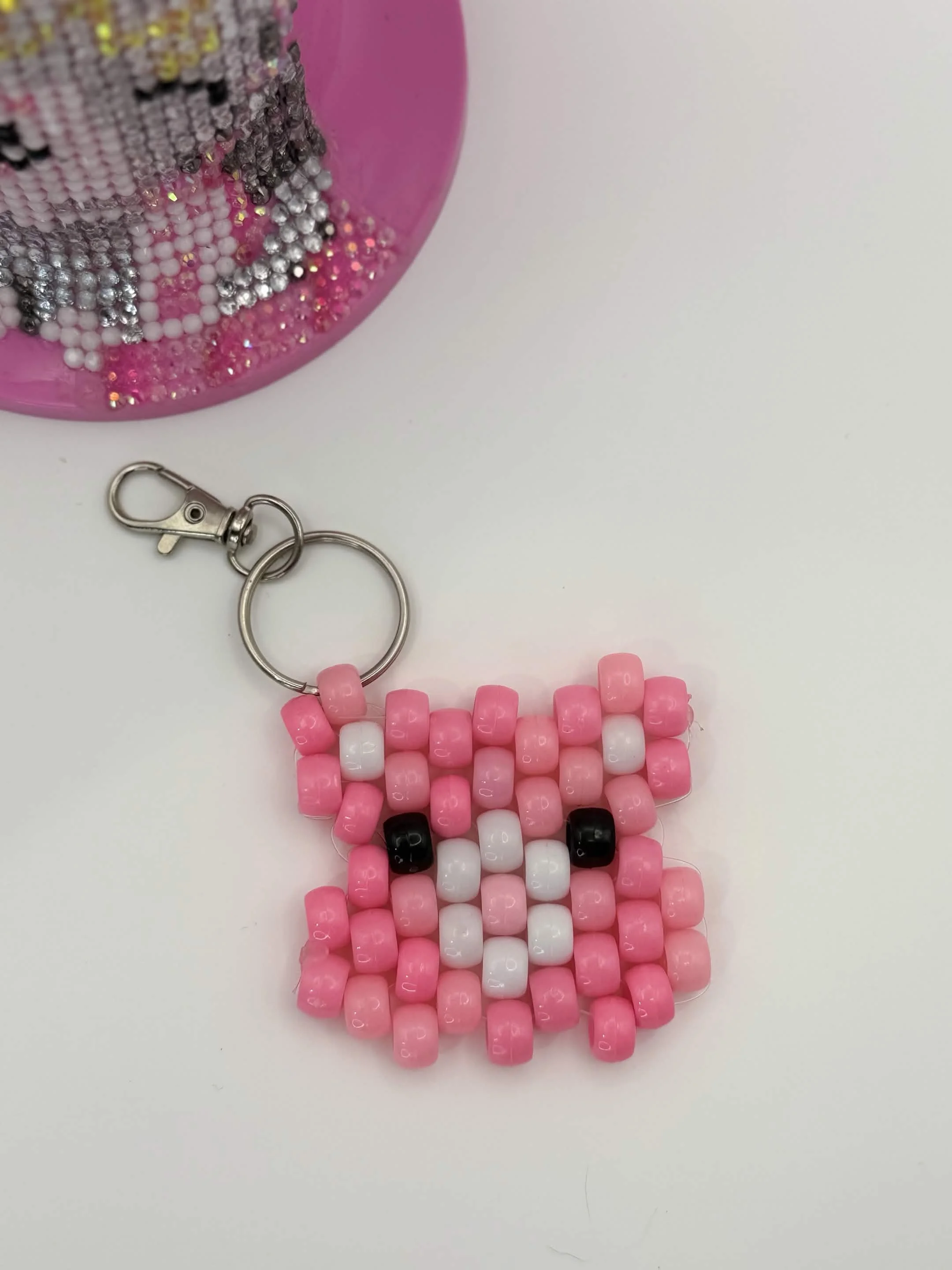 Pink Teddy Bear Kandi Keychain Clip