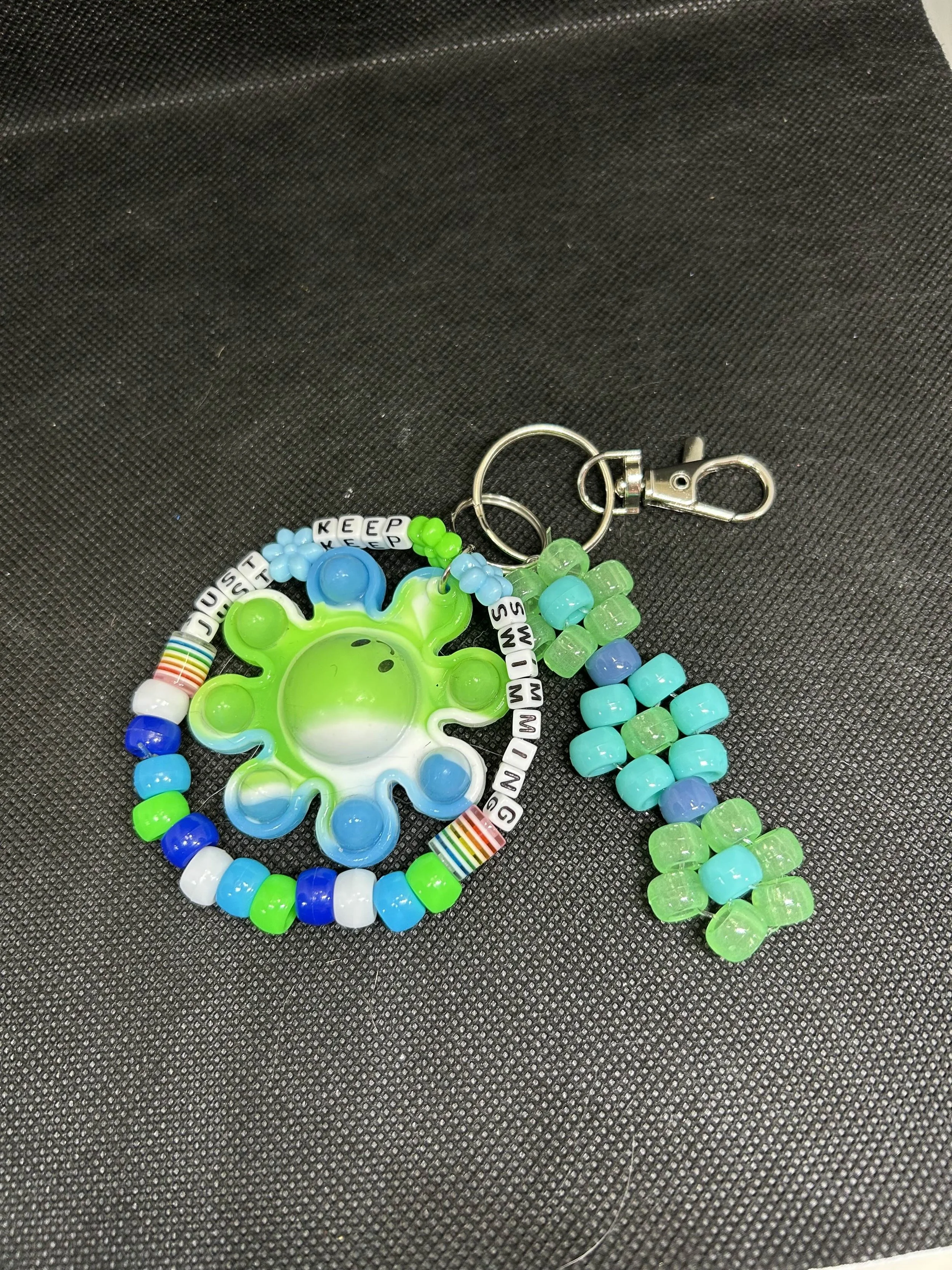 “Just Keep Swimming” Octopus Keychain | Motivational Ocean Accessory with Tassel & Beads