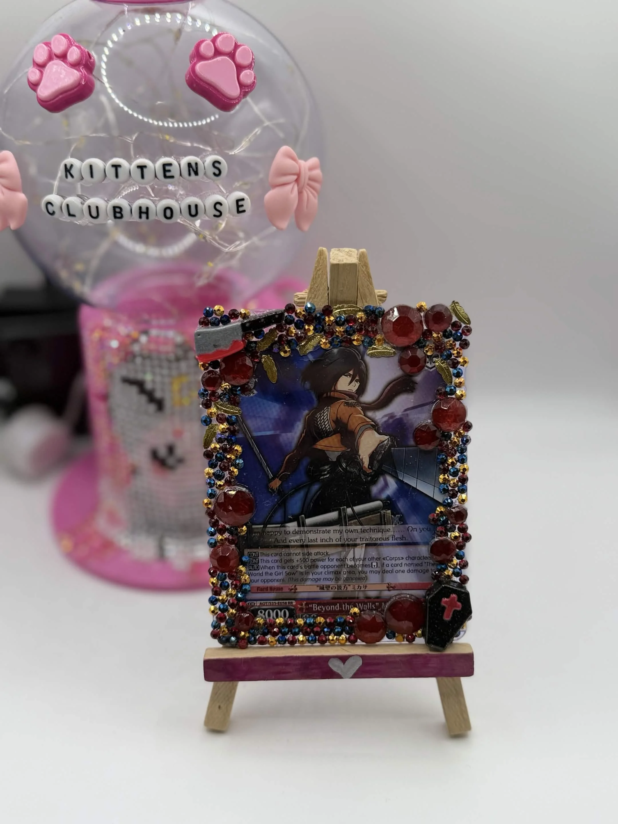 Bedazzled Mikasa Attack on Titan Card Display – Handmade “Beyond the Walls” Top Loader Art