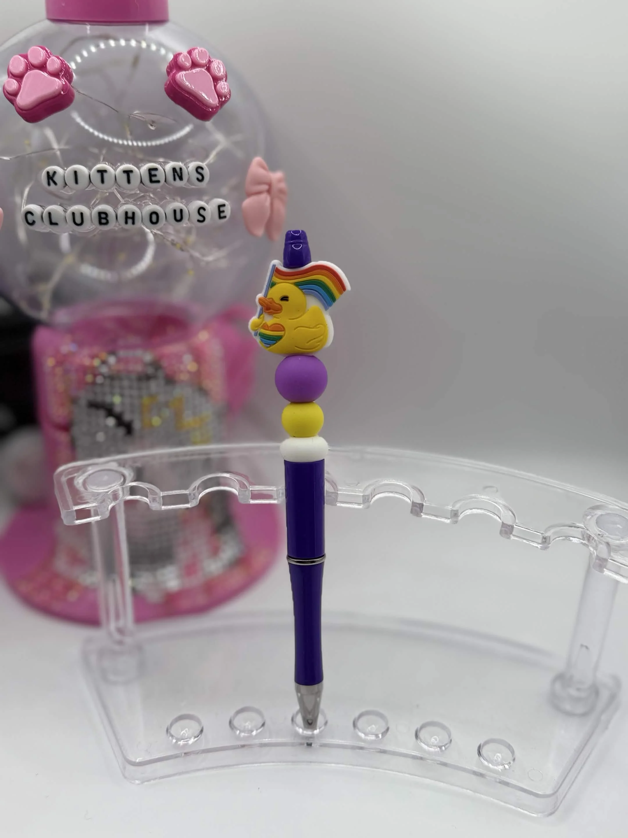 Nonbinary Pride Beaded Refillable Pen – Handmade Rainbow Duck Design