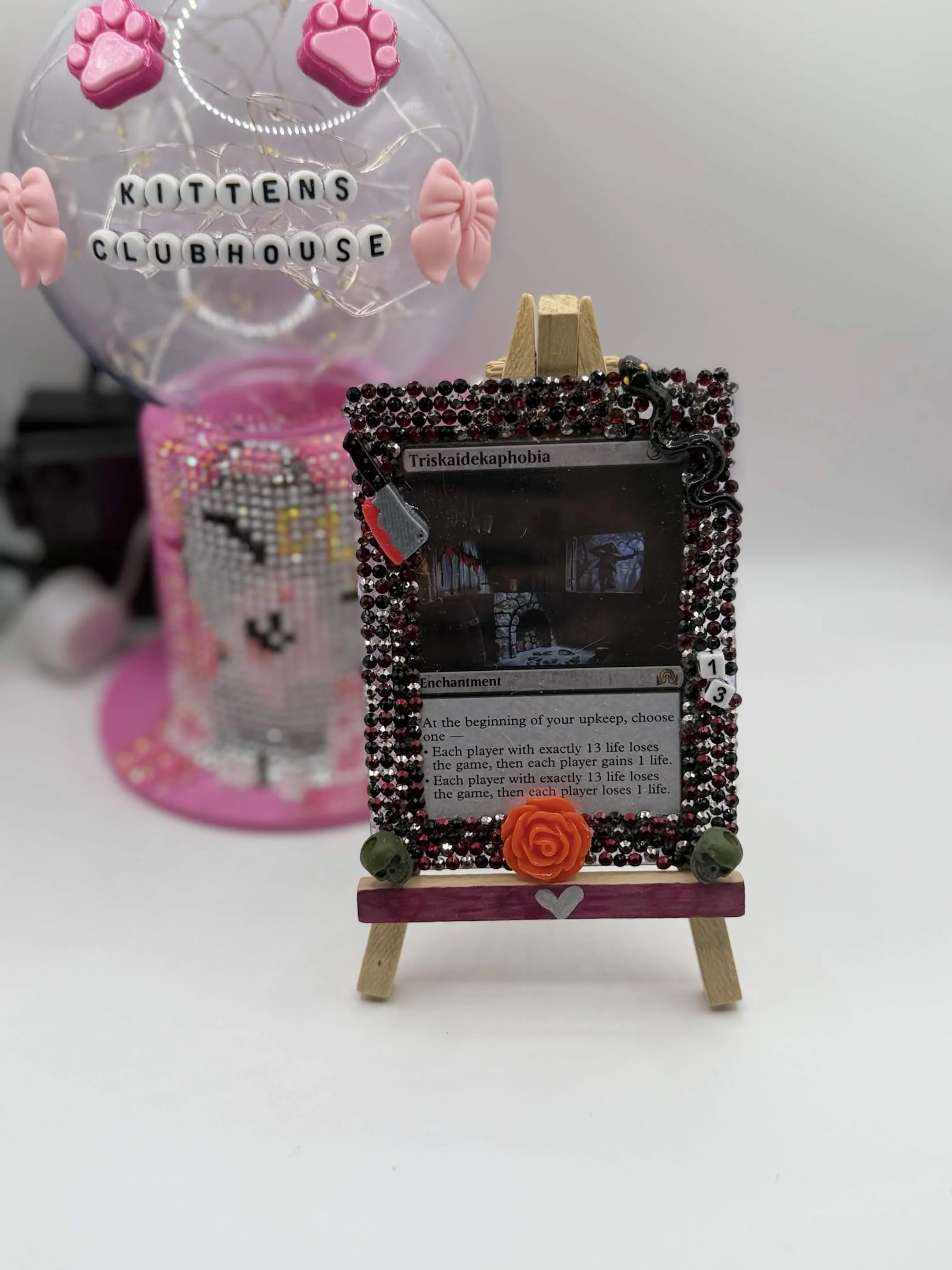 Bedazzled Triskaidekaphobia Magic: The Gathering Card Display – Handmade Gothic Top Loader Art