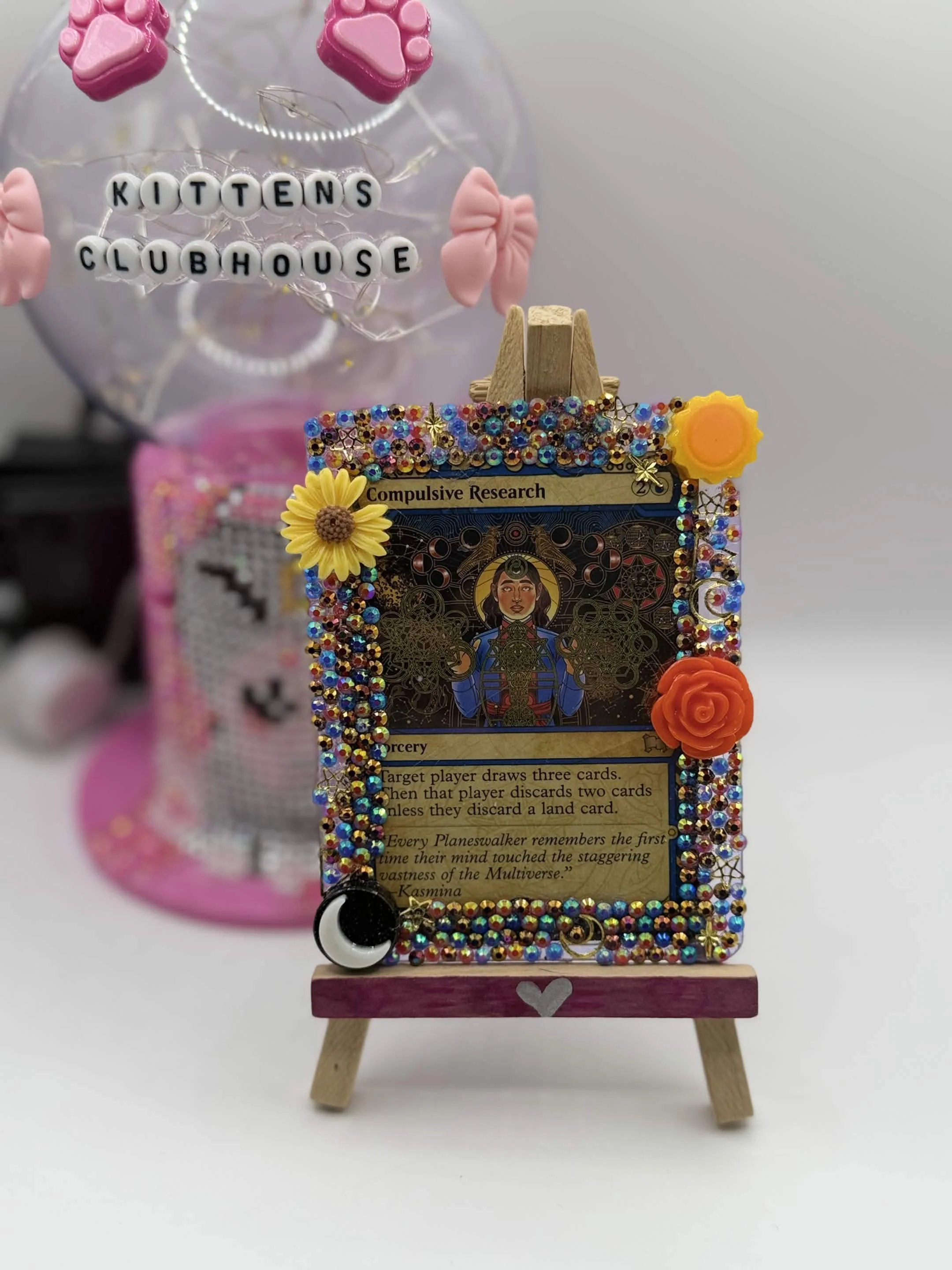 Bedazzled Compulsive Research Magic: The Gathering Card Display – Handmade Top Loader Art