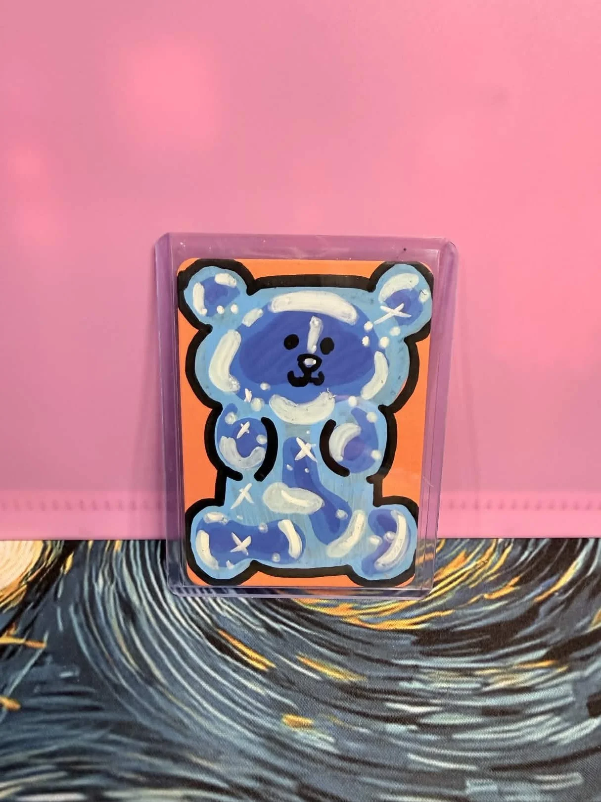 Blue Gummy Bear Original ACEO • Acrylic Paint Pen Mini Art • 2.5" x 3.5" Collectible Art Card