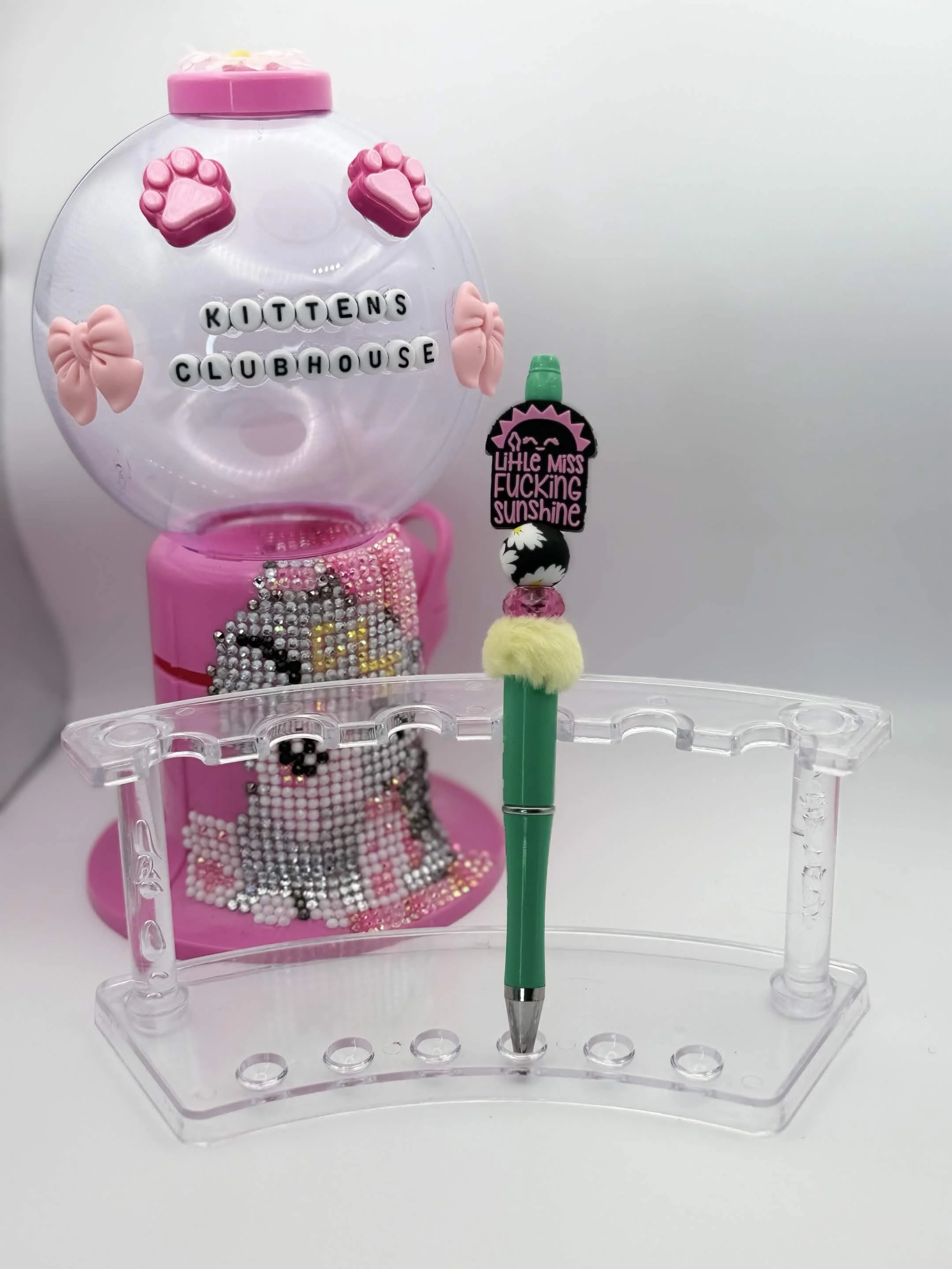 Pink & Green "Little Miss Sunshine" Beaded Refillable Pen