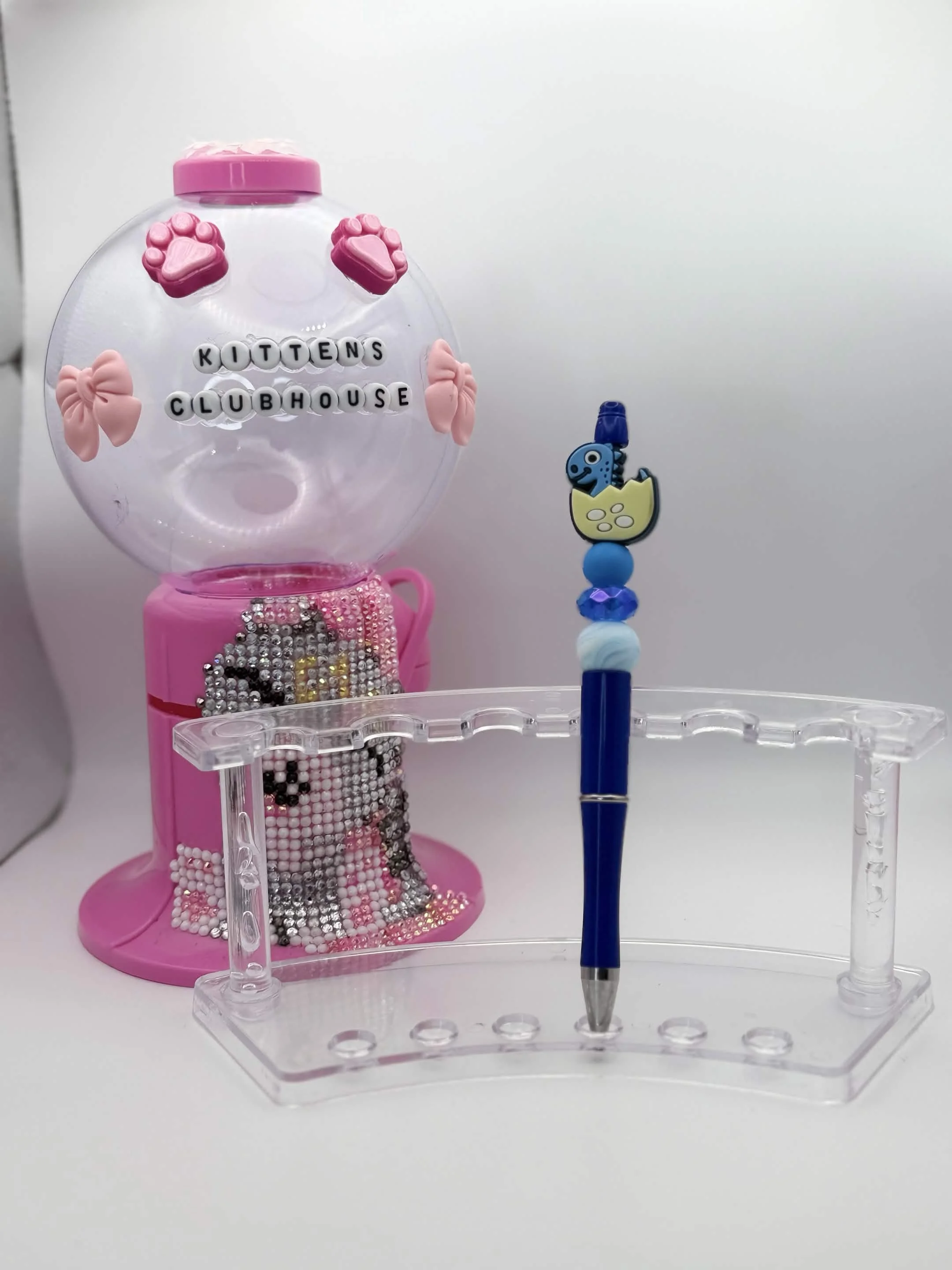 Hatching Dino Beaded Refillable Pen • Black Ink • Cute Desk Accessory