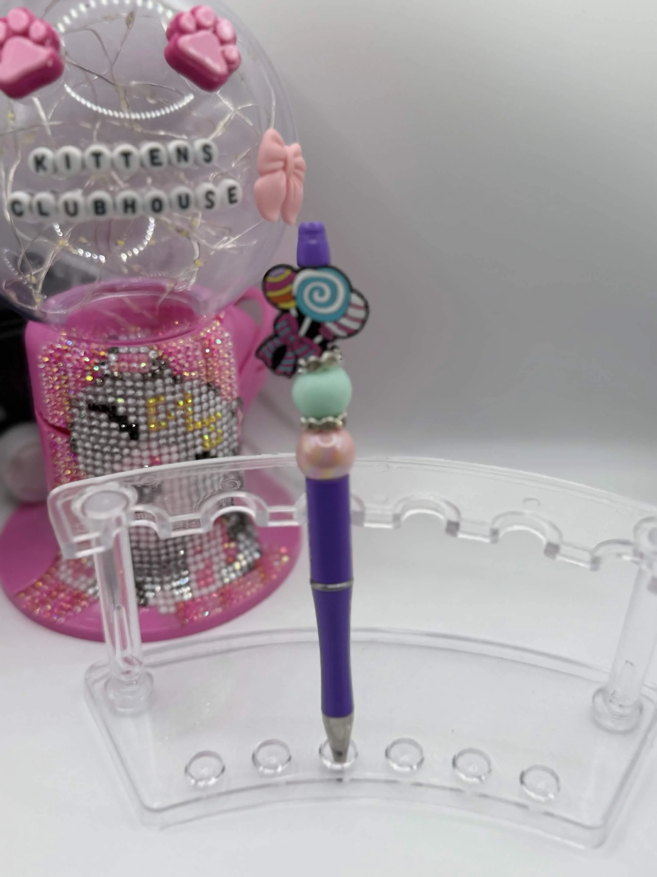 Pastel Purple Candy Theme Stationery - Handmade Beaded Refillable Pen