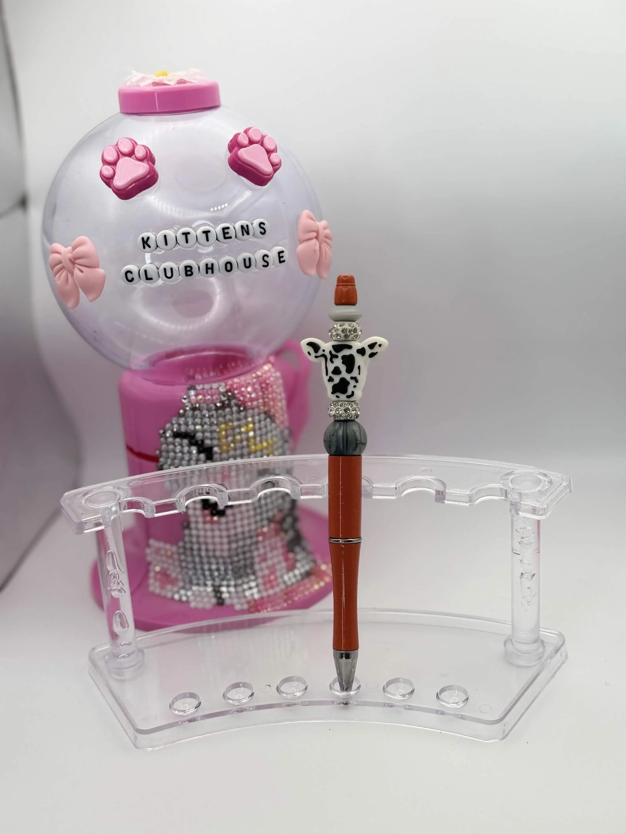Orange Sparkly Cow Refillable Beaded Pen