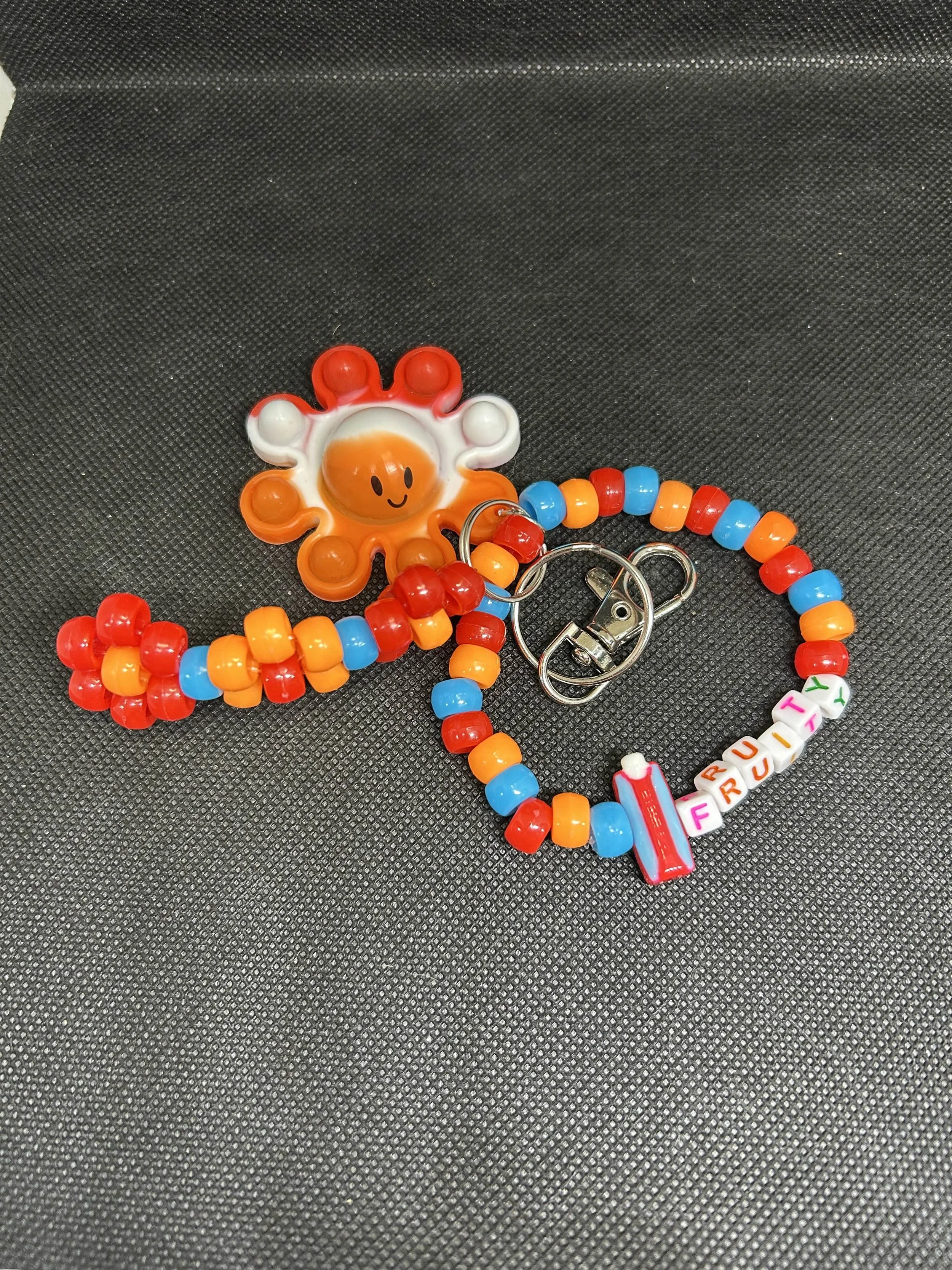 “FRUITY” Beaded Keychain with Flower Charm | Colorful Handmade Accessory for Bags & Gifts