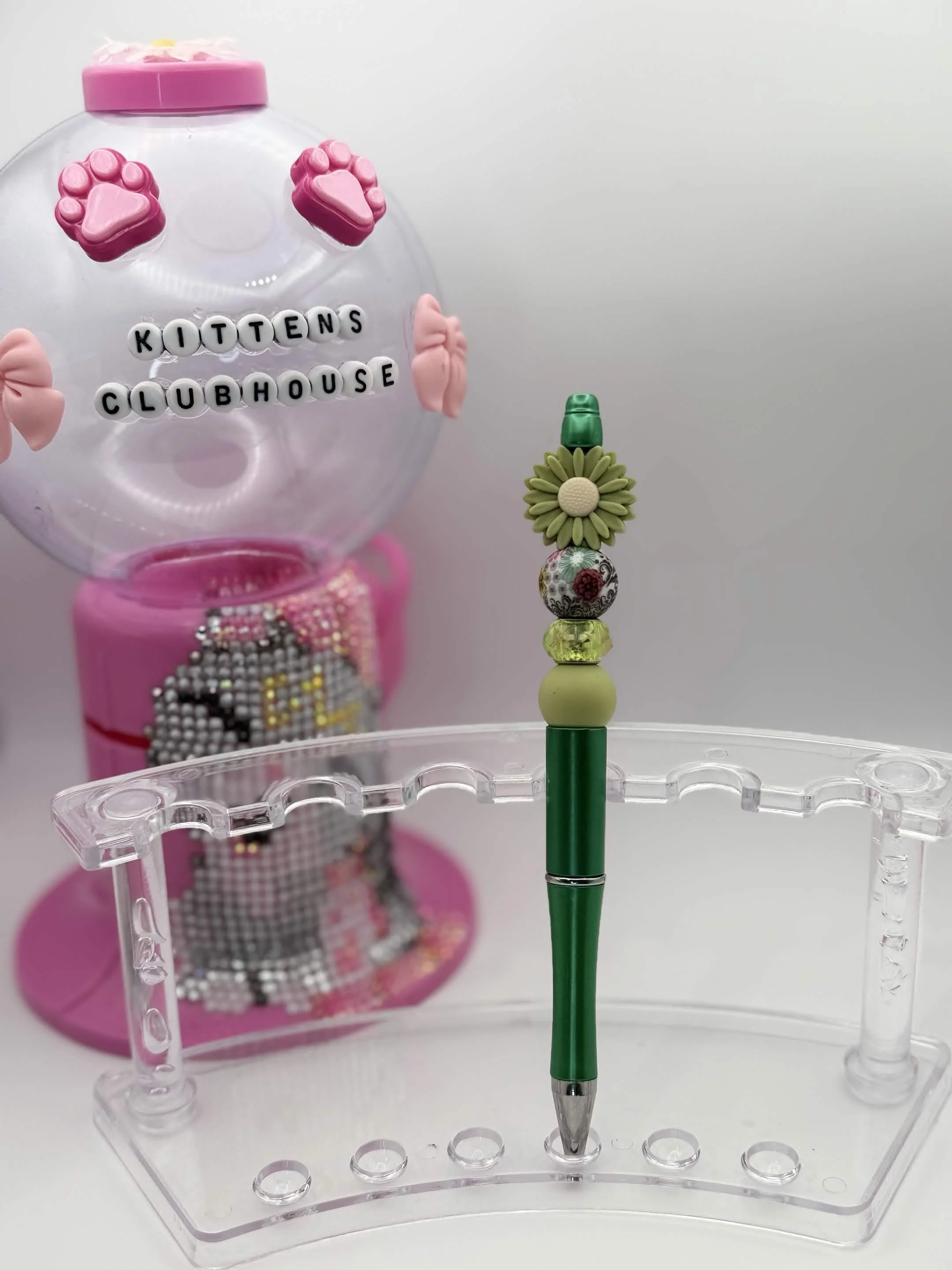 Sage Green Daisy Beaded Refillable Pen