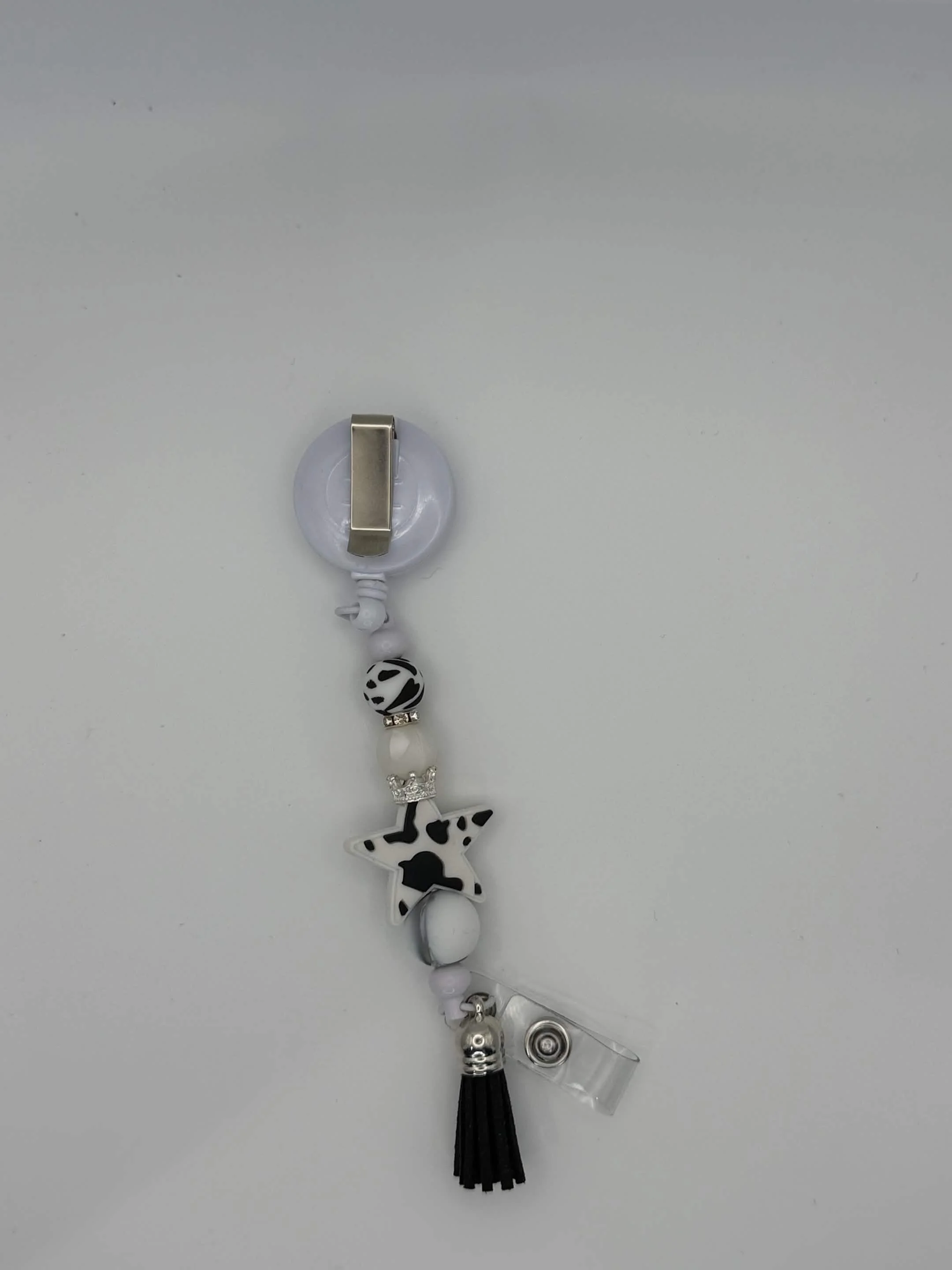 Cow Print Star Badge Reel with Tassel | Stylish & Functional ID Holder