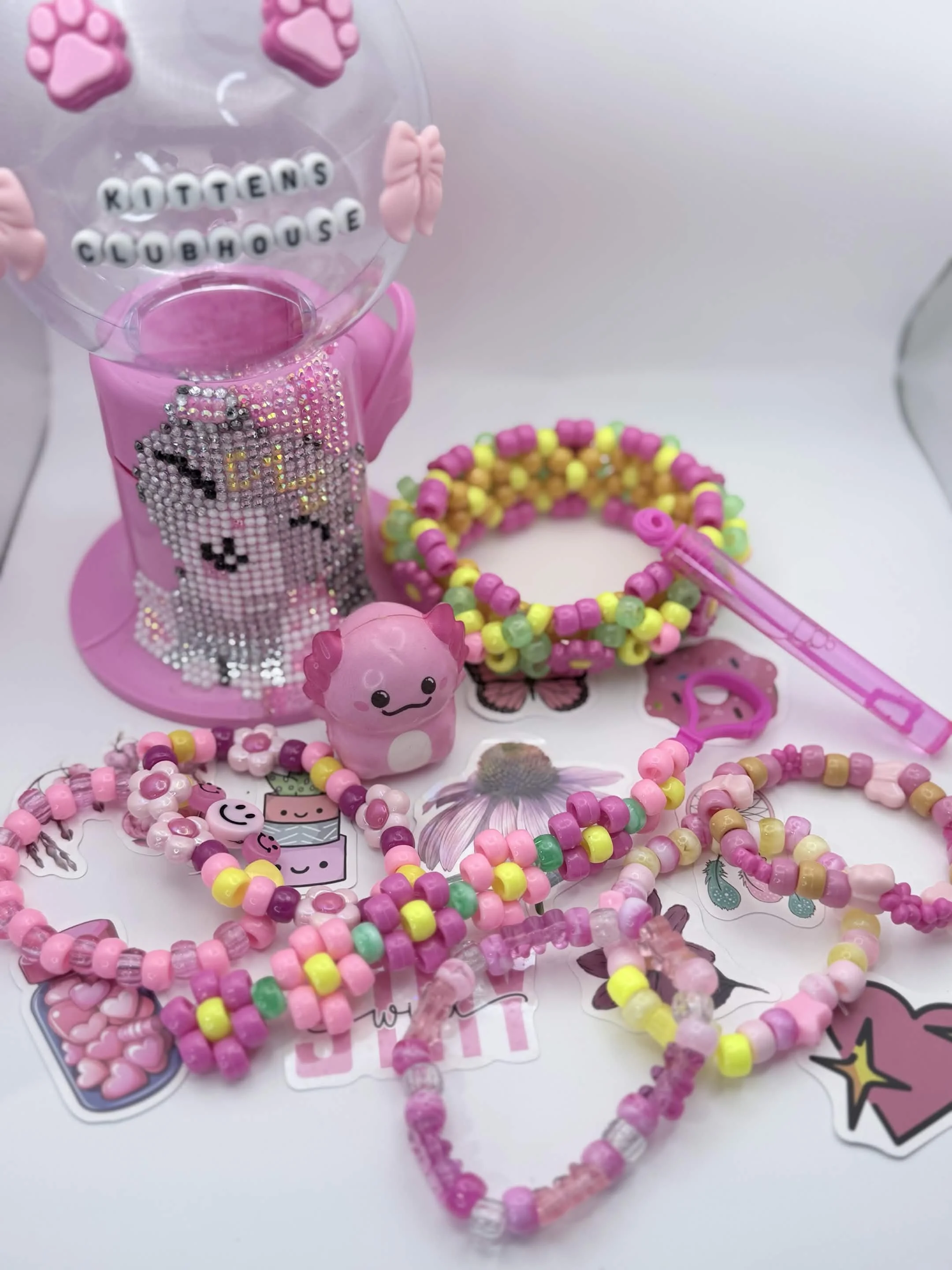 Pink Daisy Themed Premade PLUR Package - Kandi Cuff, Singles, & Trinkets