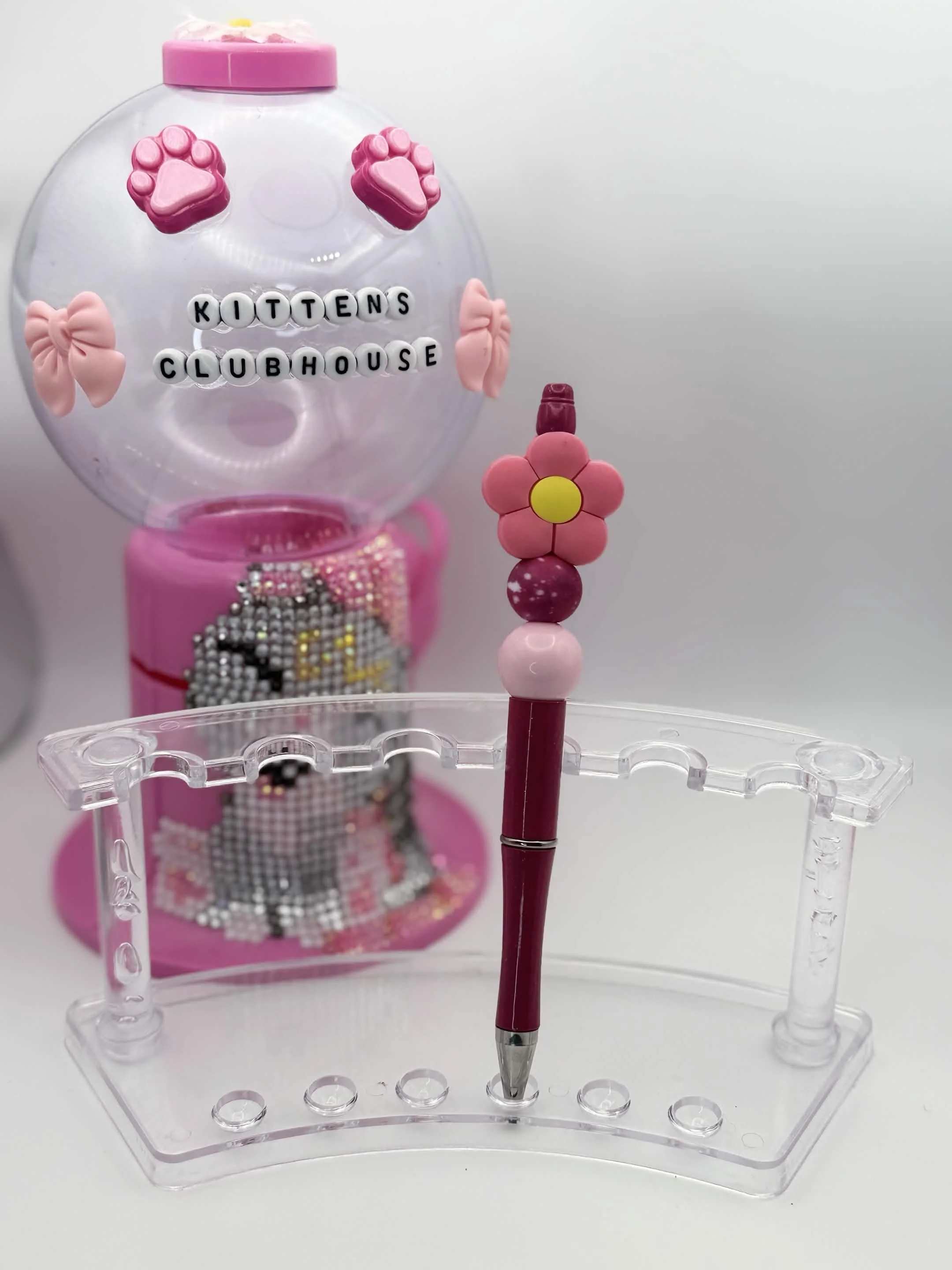 Pink & Purple Floral Topper Refillable Beaded Pen • Handmade Bead Pen • Cute Aesthetic Stationery