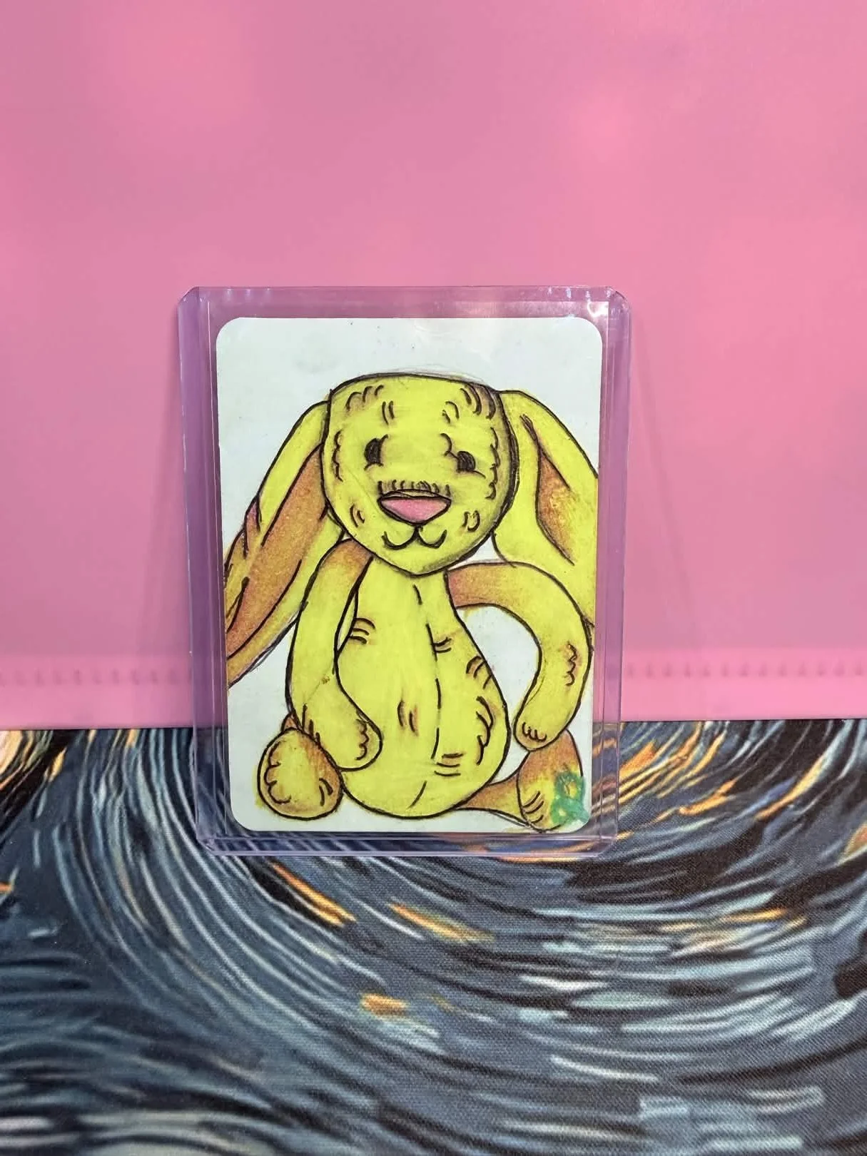 Yellow Stitched Bunny Original ACEO • Hand‑Drawn Mini Art • Collectible Trading Card Art