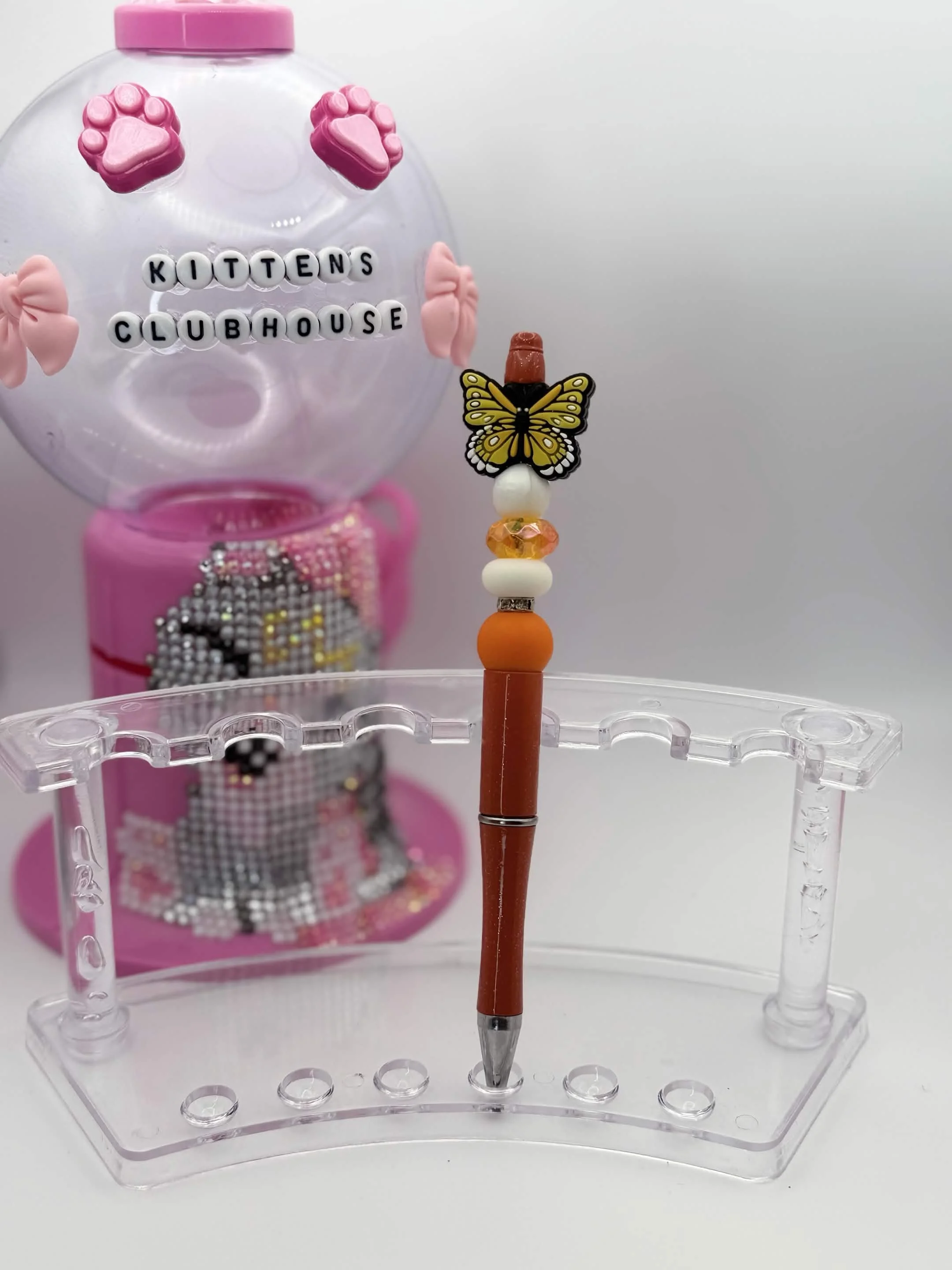 Orange Monarch Butterfly Refillable Beaded Pen