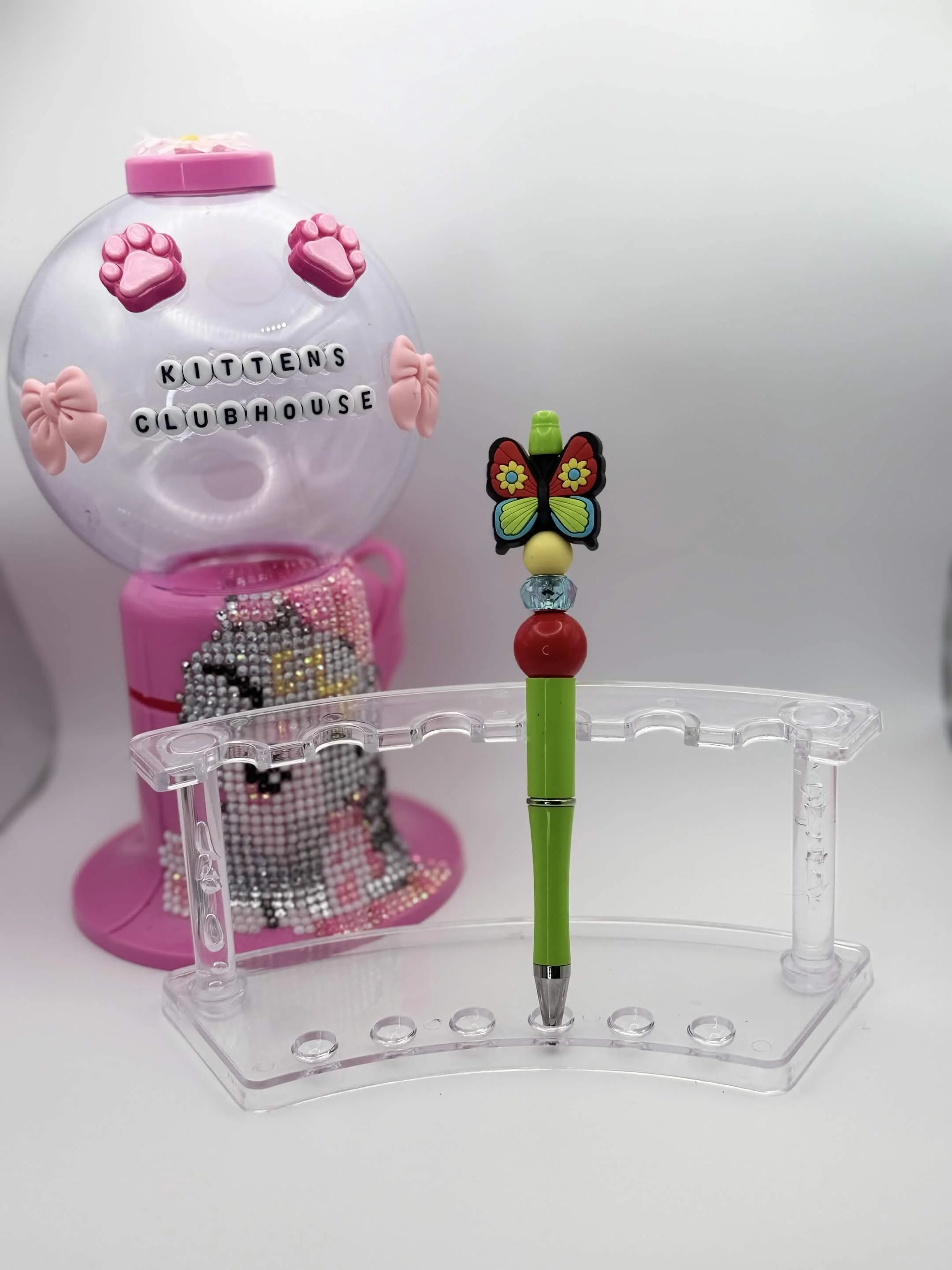 Colorful Butterfly Beaded Refillable Pen • Black Ink • Cute Desk Accessory