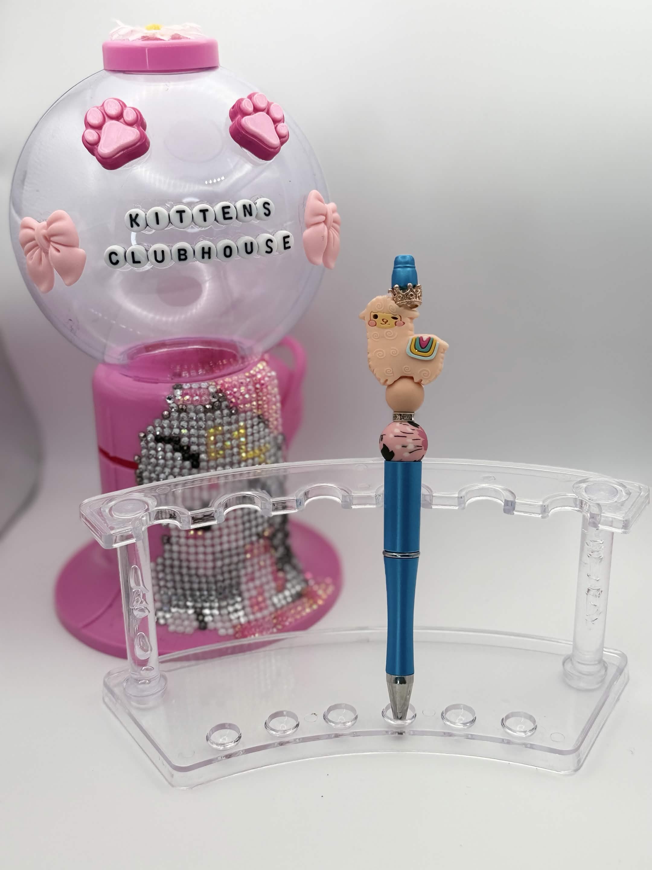 Blue & Pink Llama Refillable Beaded Pen