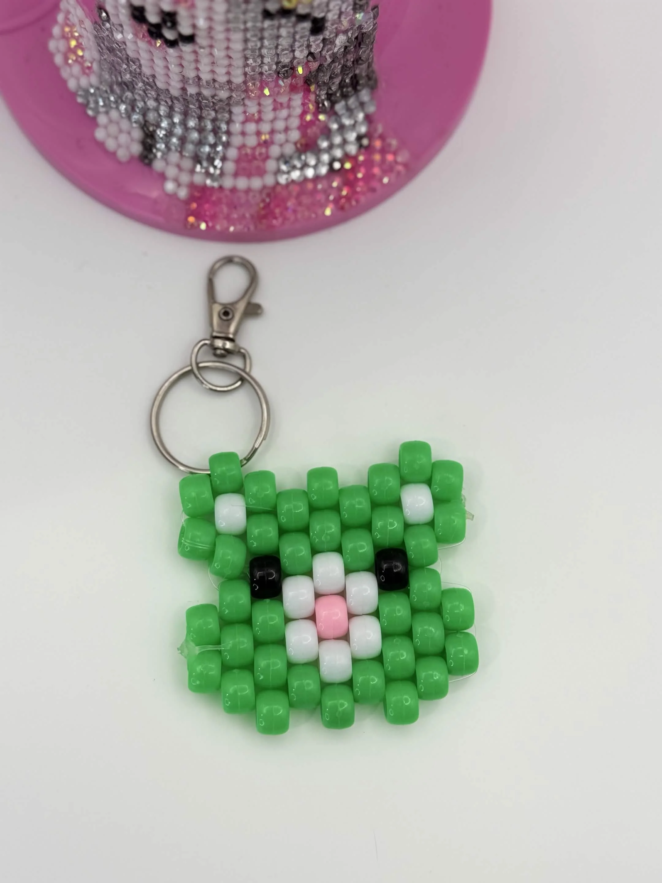 Green Teddy Bear Kandi Keychain Clip