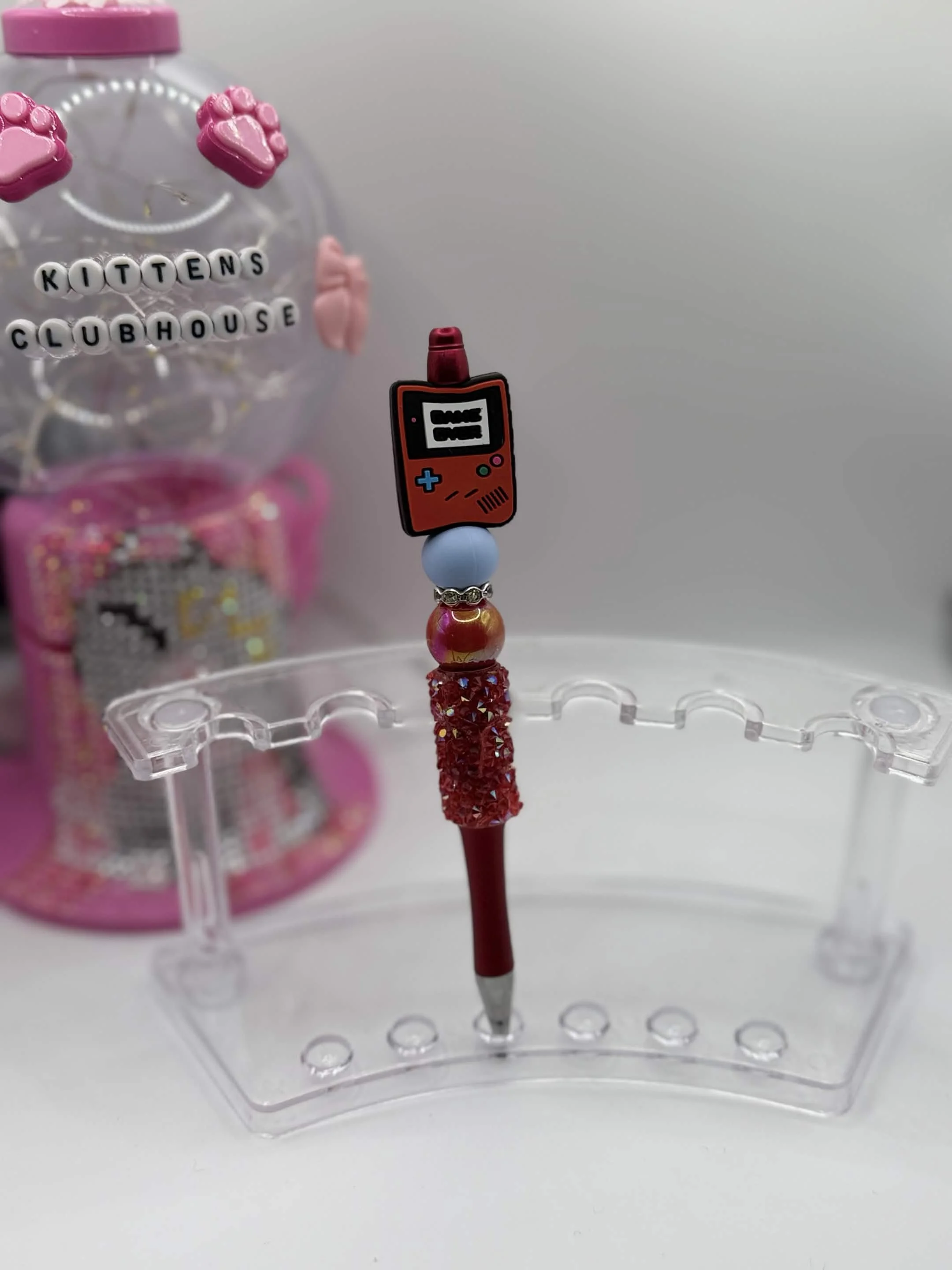 Retro Gamer Beaded Refillable Pen – Handmade Sparkly Game Console Design
