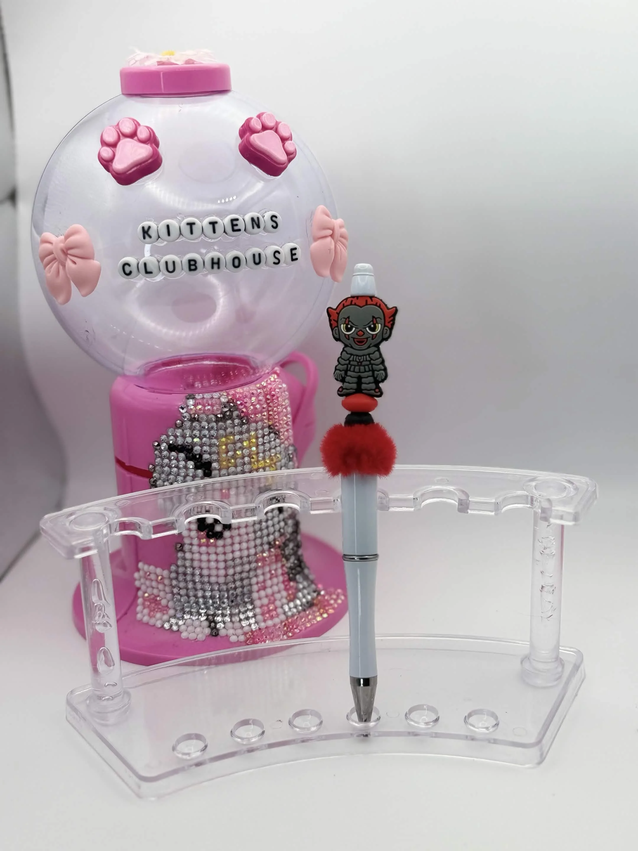 Red & White Horror Clown Refillable Beaded Pen