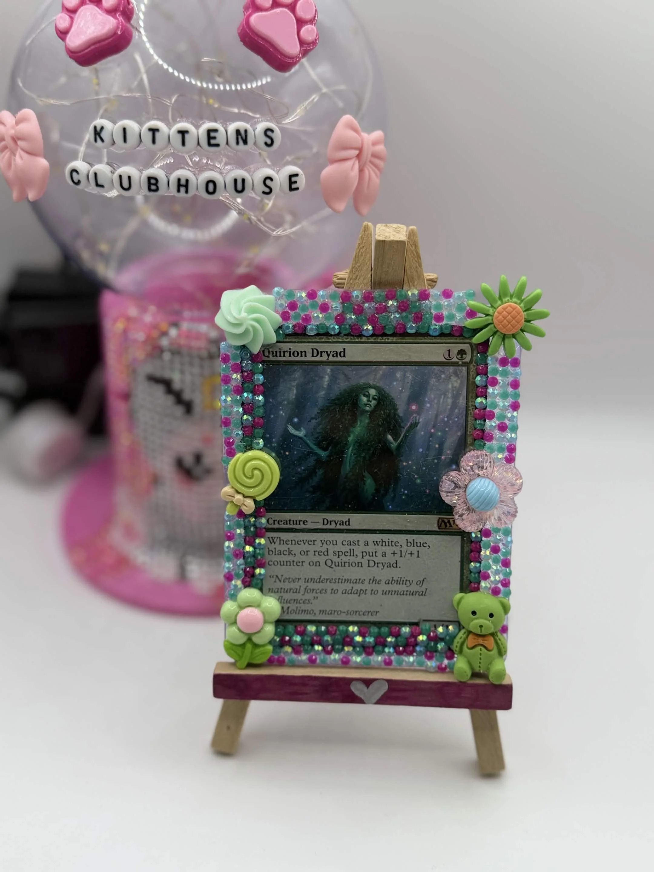 Bedazzled Quirion Dryad Magic: The Gathering Card Display – Handmade Top Loader Art