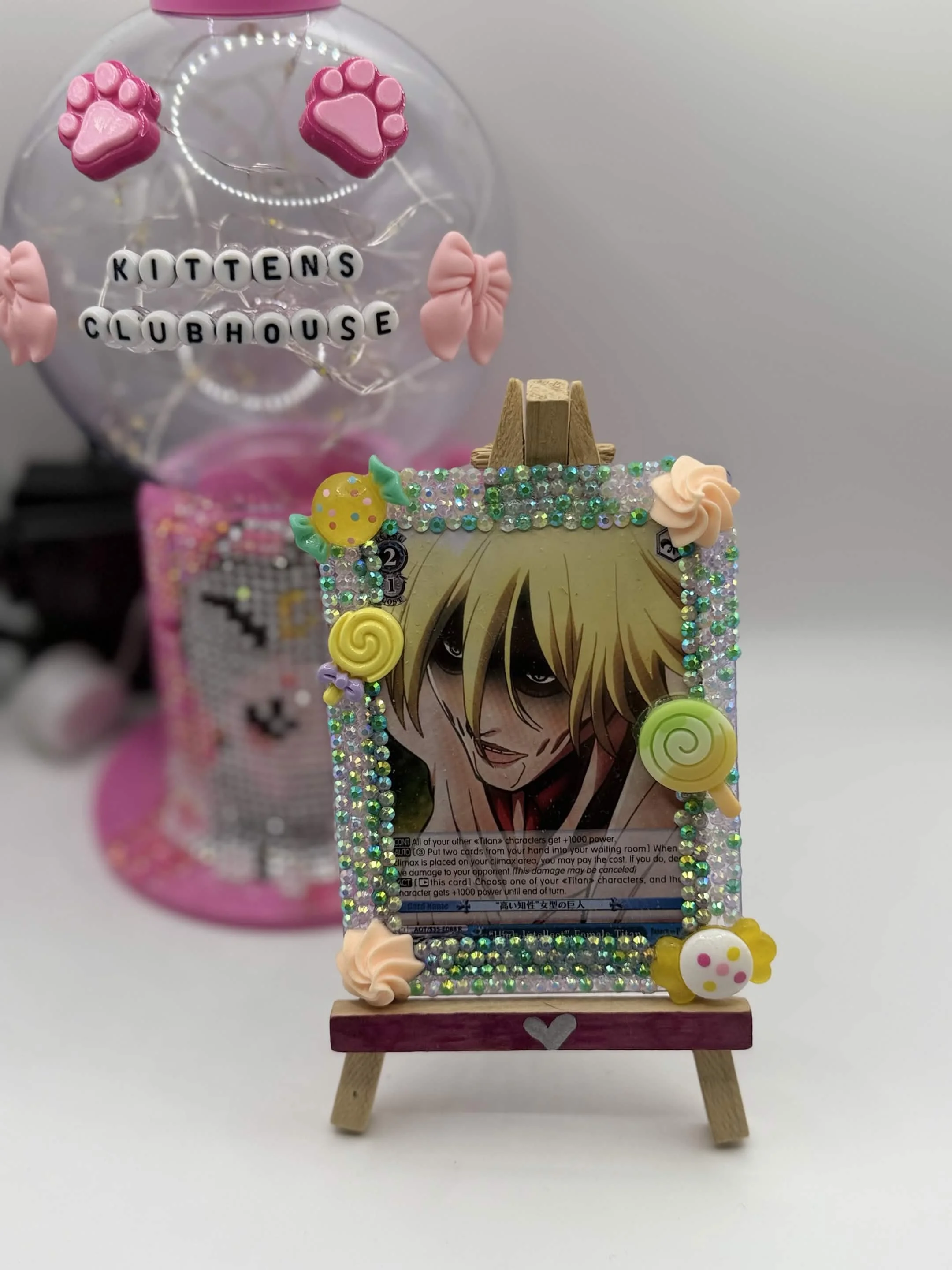 Bedazzled Female Titan Attack on Titan Card Display – Handmade Anime Top Loader Art