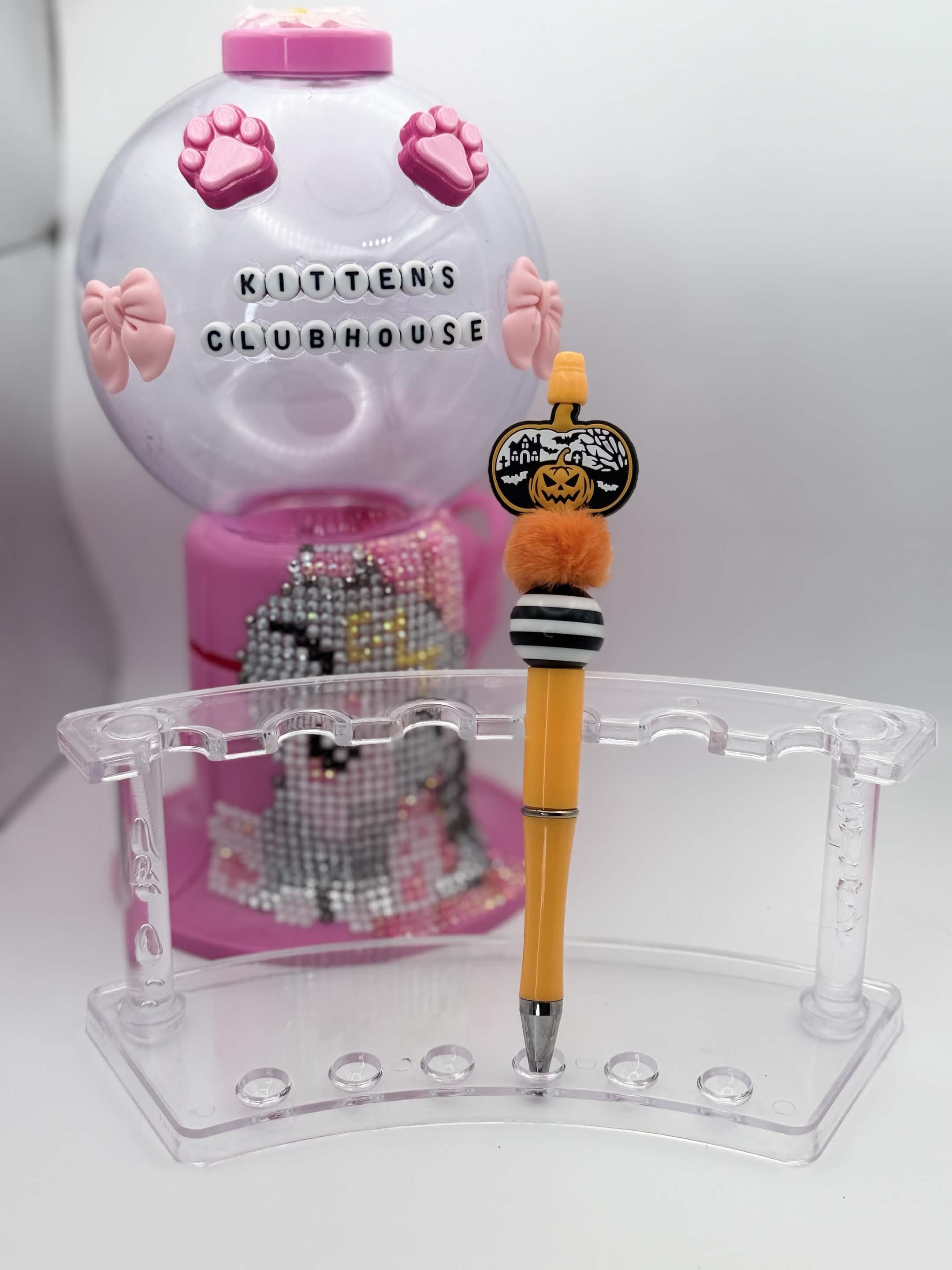 Halloween Jack-O-Lantern Scene Refillable Beaded Pen