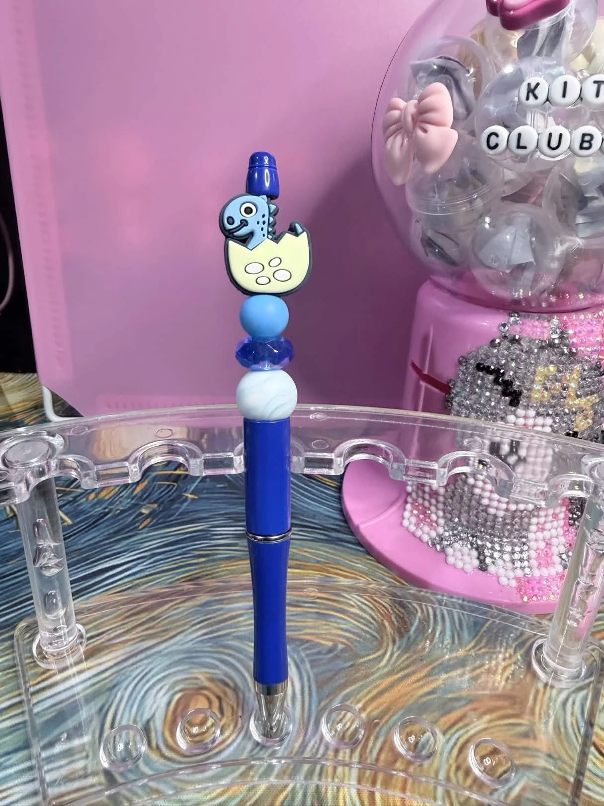 Hatching Dino Beaded Refillable Pen • Black Ink • Cute Desk Accessory