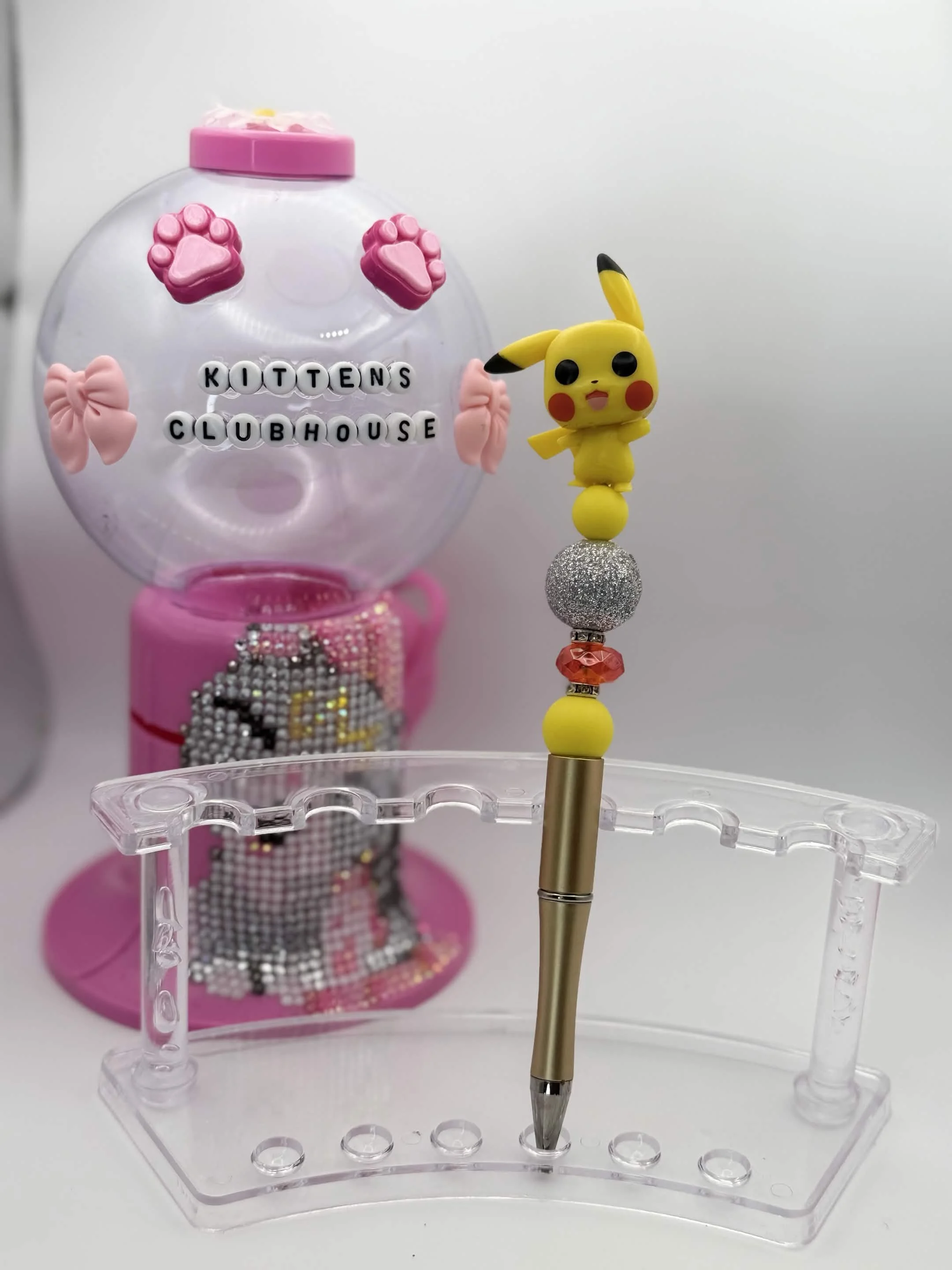 Pikachu Mini Funko Pop Refillable Beaded Pen • Handmade Bead Pen • Pokémon‑Inspired Stationery