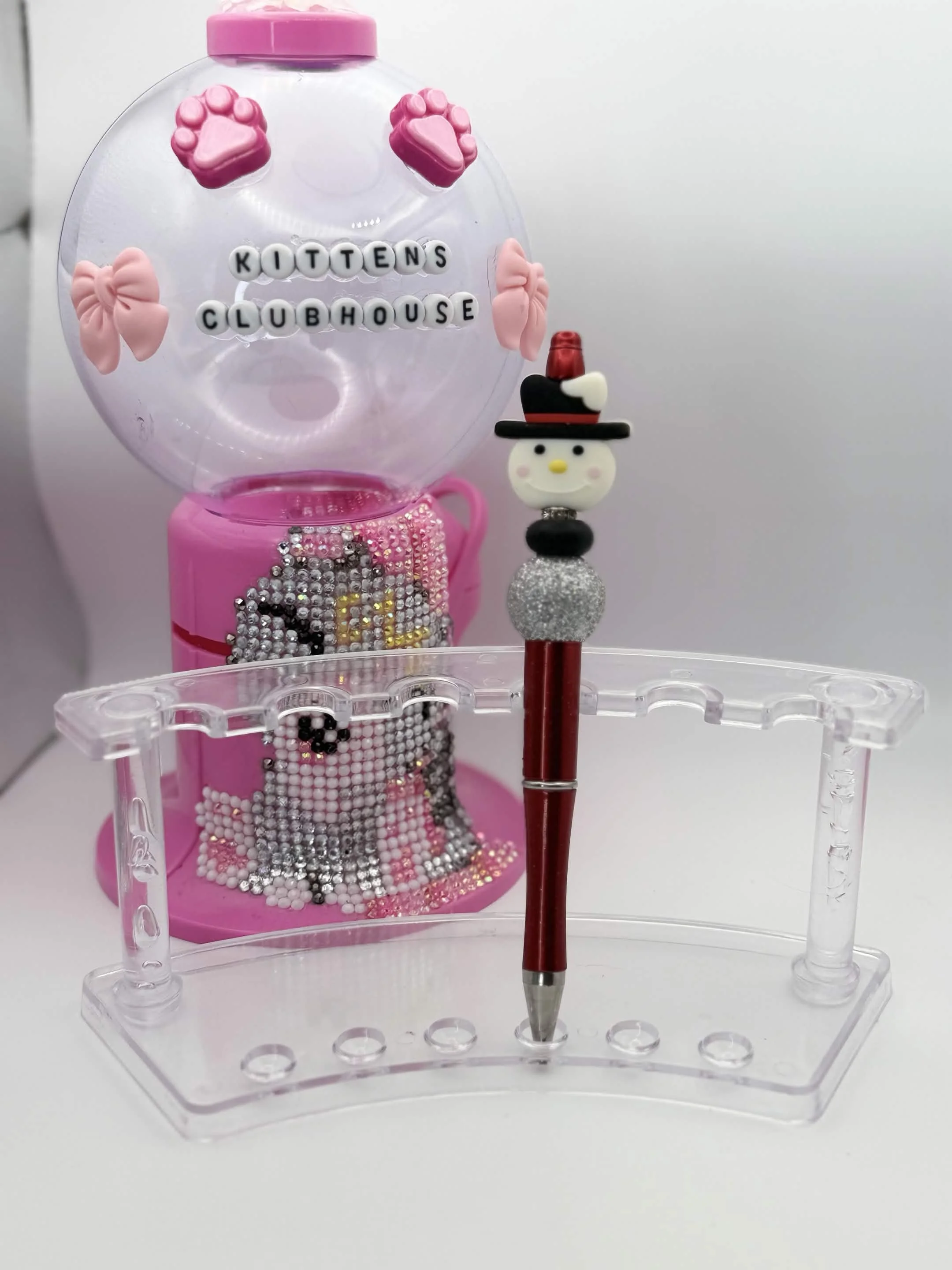 Sparkly Silver Snowman Beaded Refillable Pen