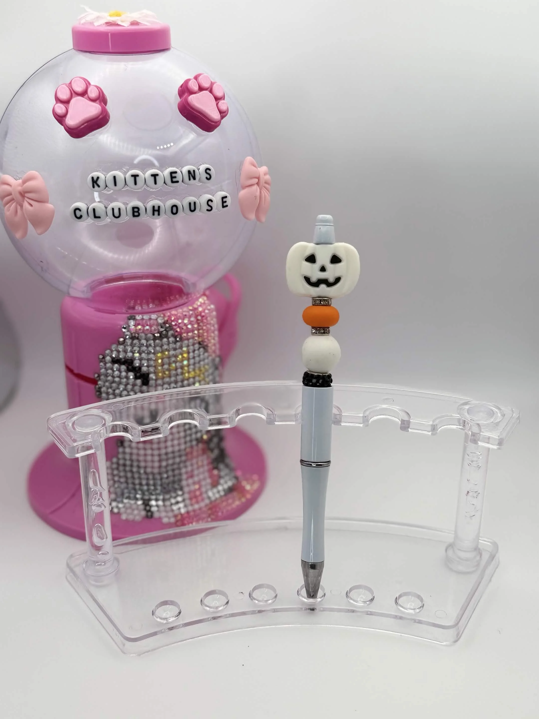 White & Orange Jack-O-Lantern Refillable Beaded Pen