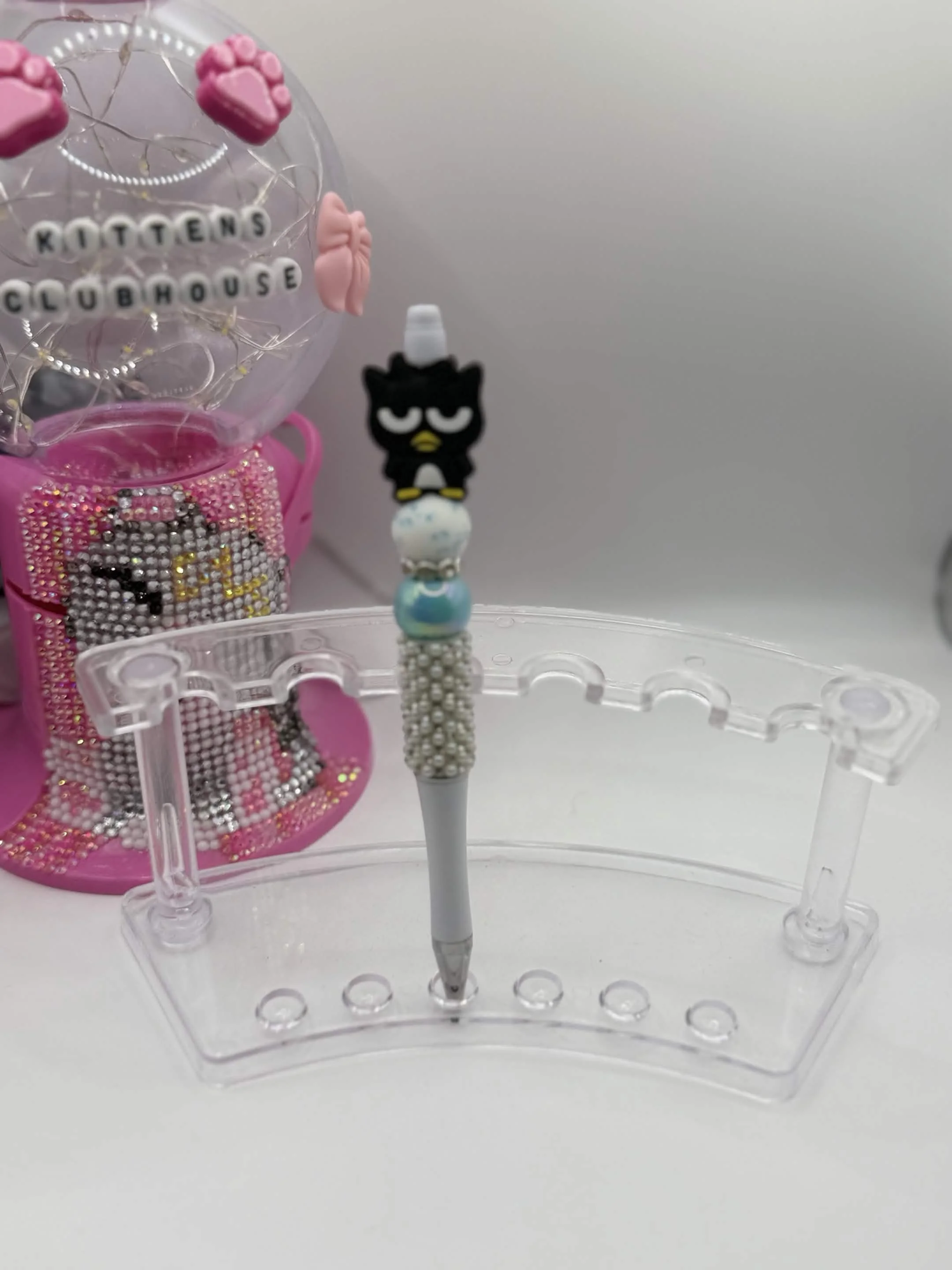 Badtz‑Maru Beaded Refillable Pen – Handmade Sparkly Sanrio Stationery