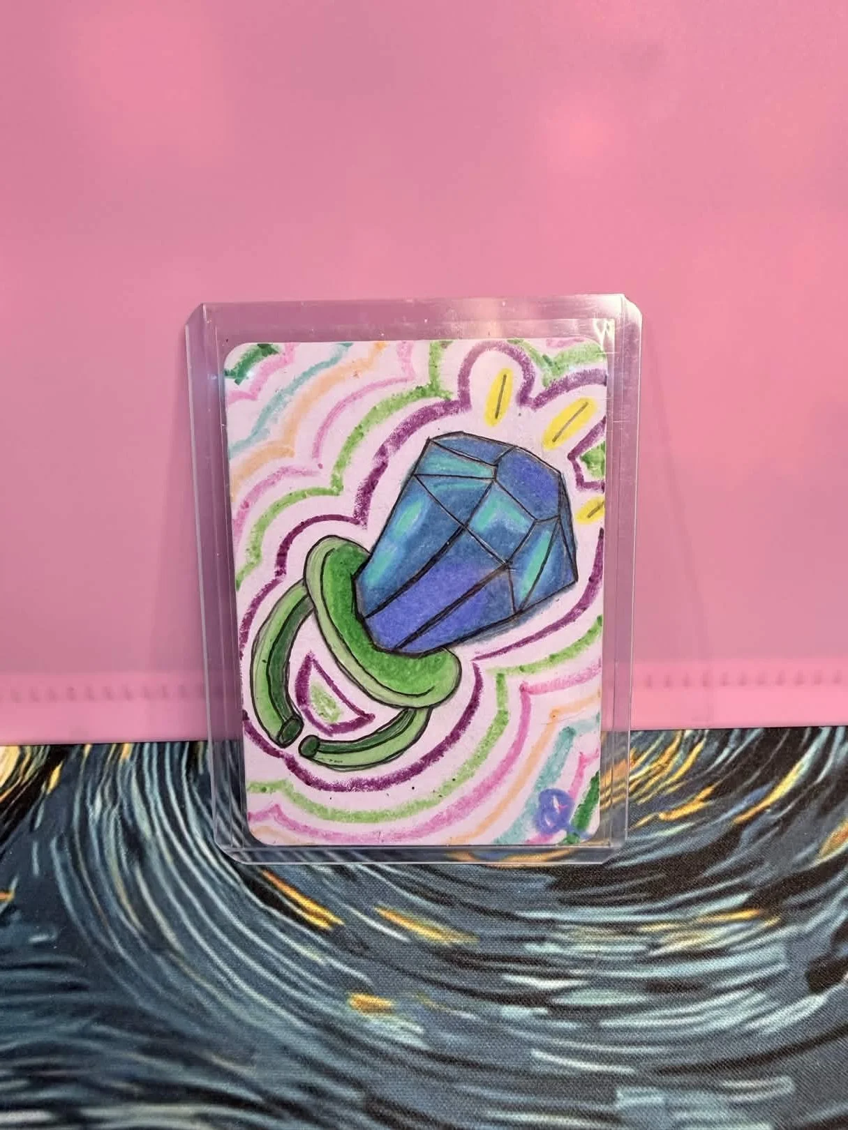 Ring Pop Gem Original ACEO • Colored Pencil & Crayon Mini Art • 2.5" x 3.5" Collectible Art Card