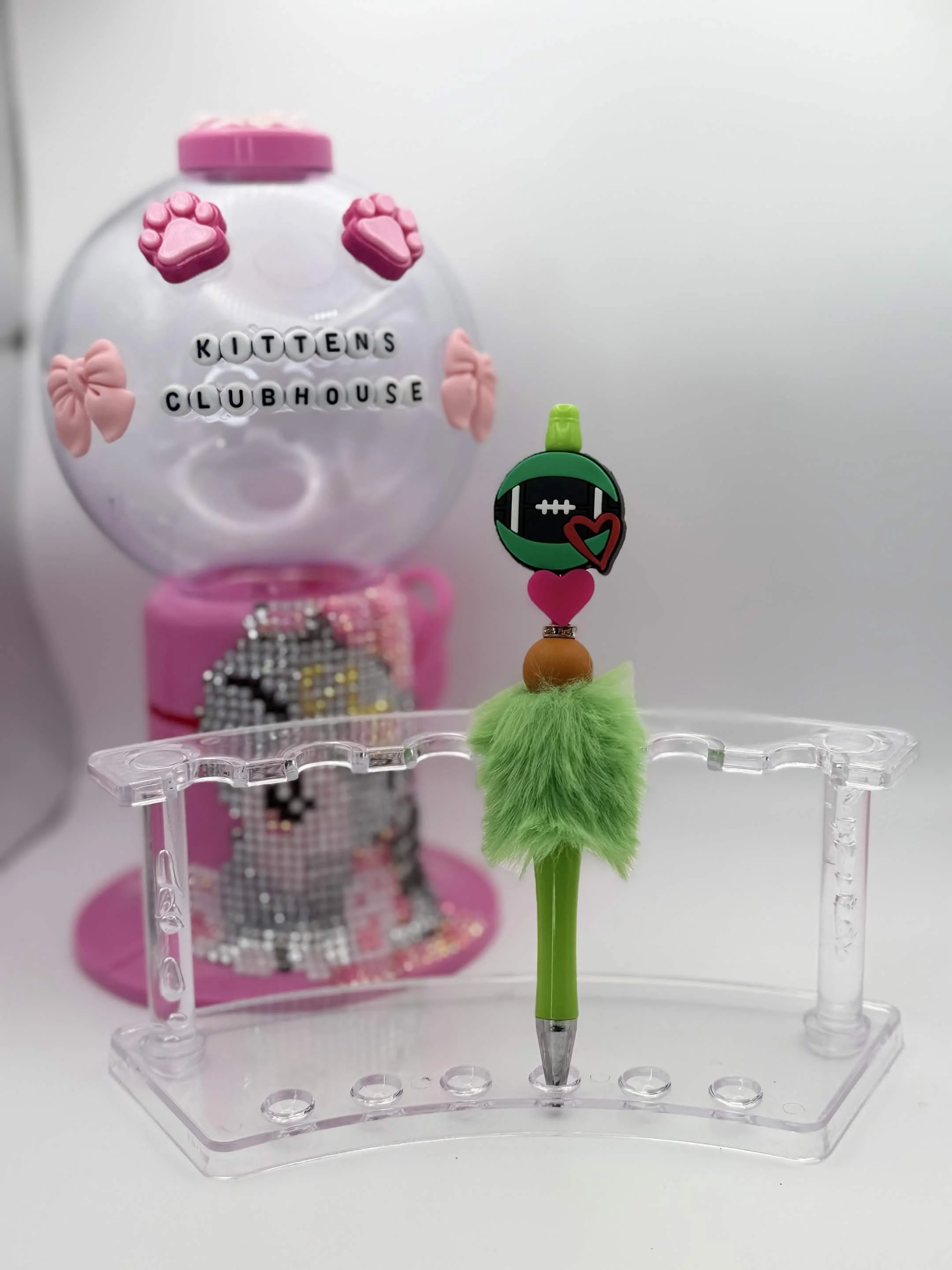 Green Fluffy Football Lover Refillable Beaded Pen