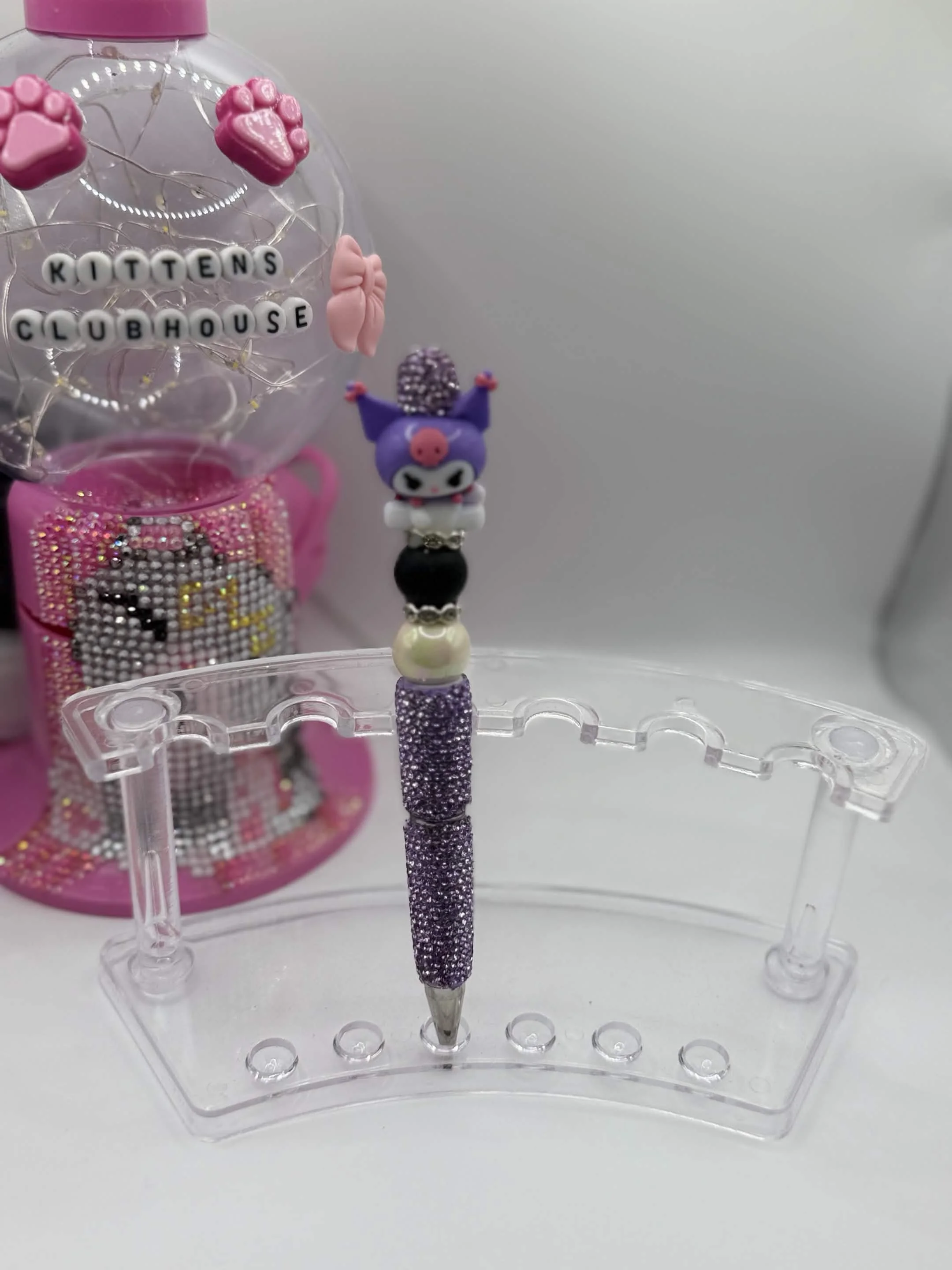 Kuromi Beaded Refillable Bling Pen – Handmade Sparkly Sanrio Stationery
