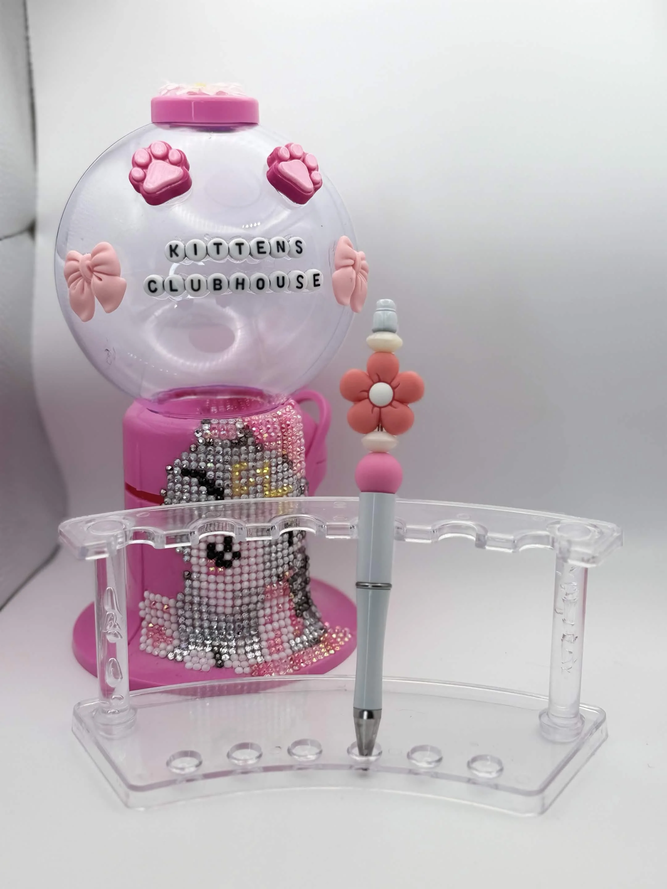 Pink & White Flower Refillable Beaded Pen