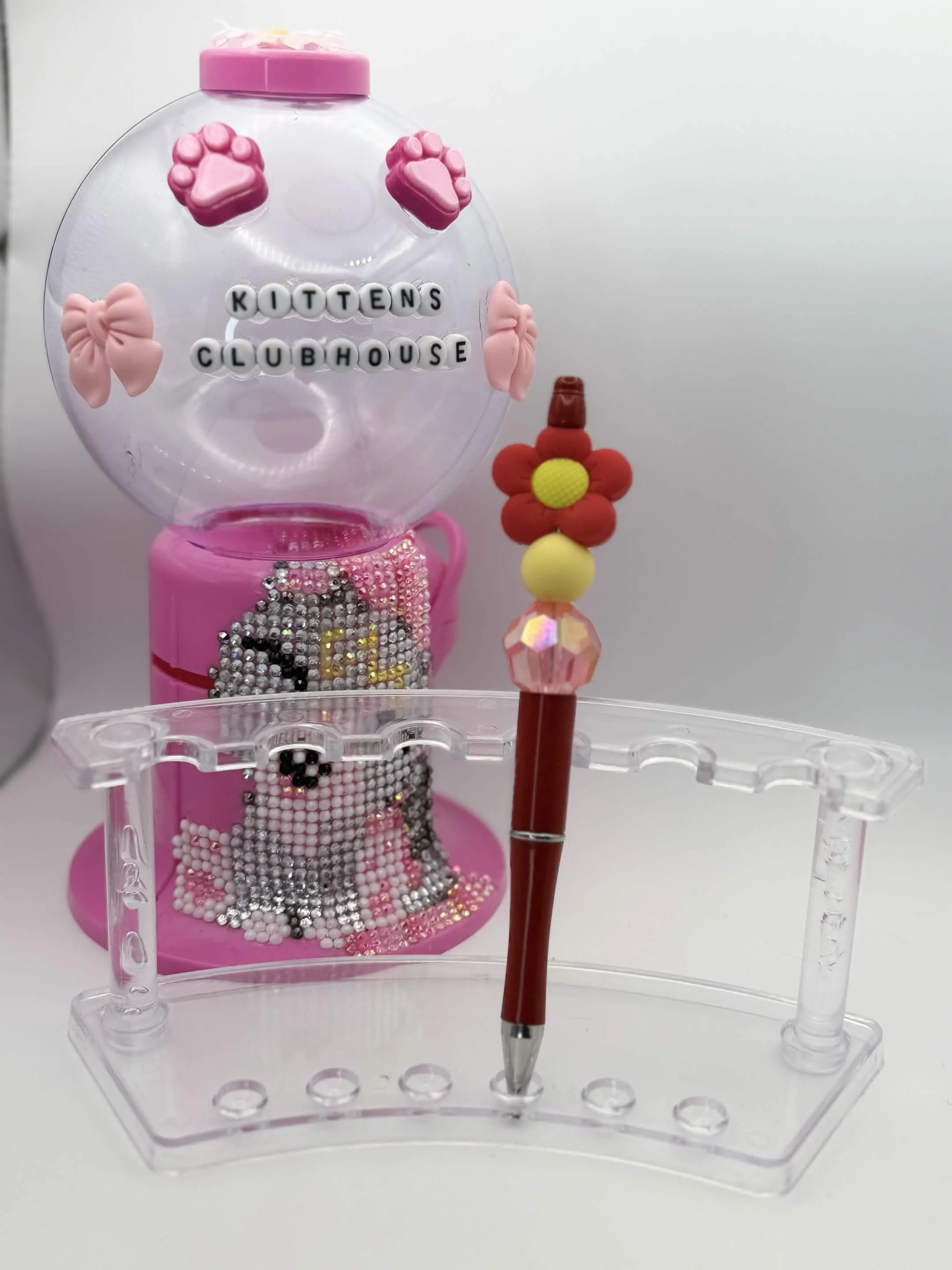 Red Flower Beaded Refillable Pen • Black Ink • Cute Desk Accessory