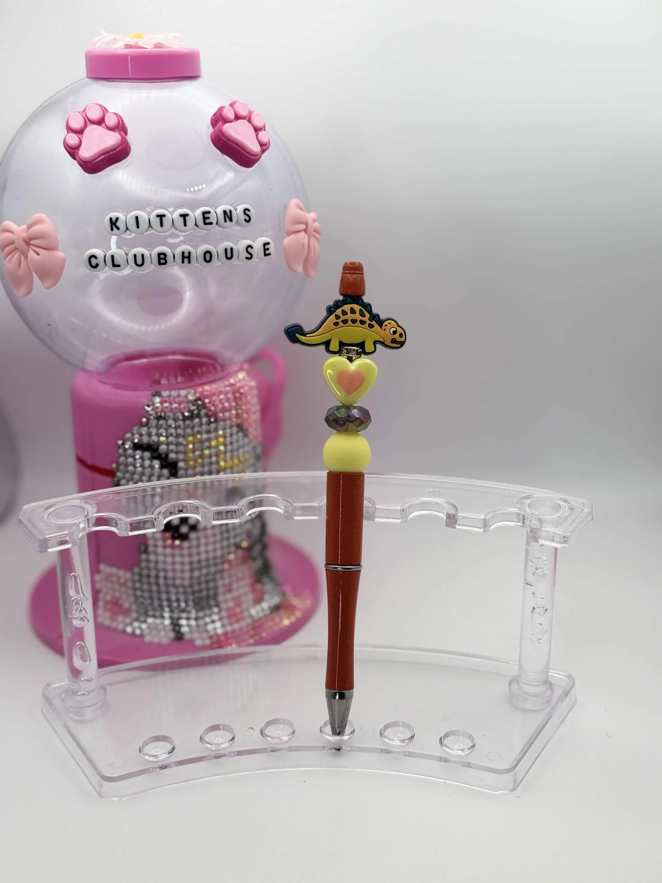 Orange & Yellow Dinosaur Refillable Beaded Pen